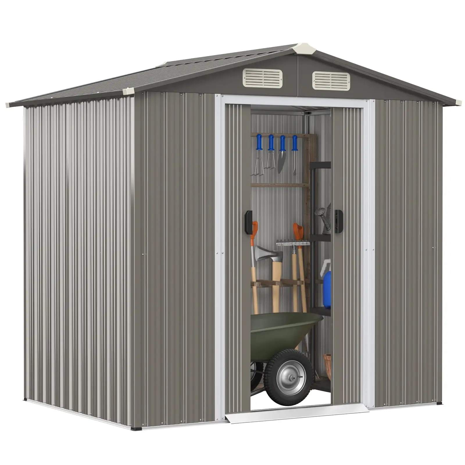 Topbuy 6' x 4' Outdoor Storage Shed Weather Resistant Galvanized Steel Shed with Tilted Roof Lockable Sliding Doors & 4 Air Vents