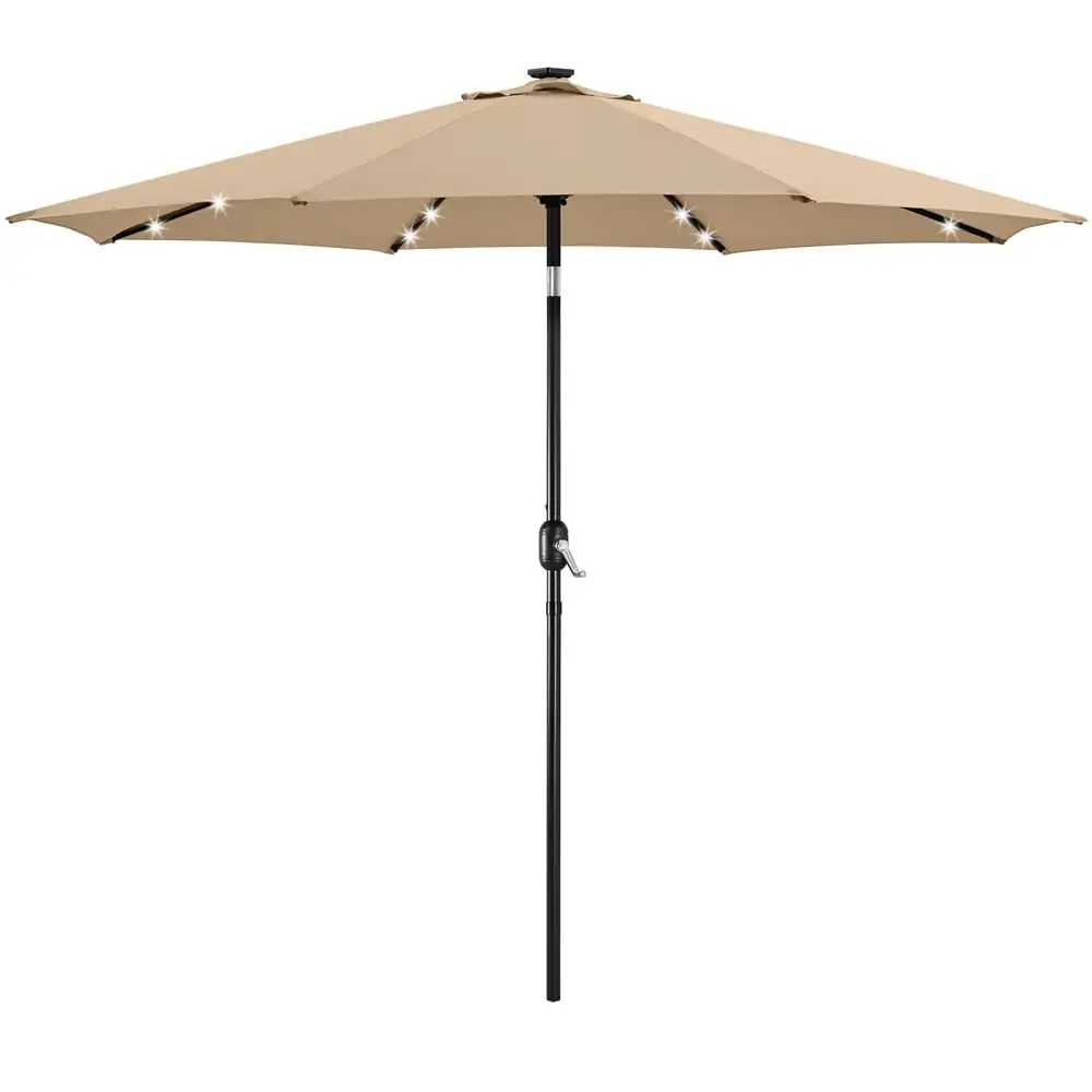 Topeakmart 10FT Patio Umbrella with 32 Solar LED Lights Tilt and Crank for Outdoor. Tan