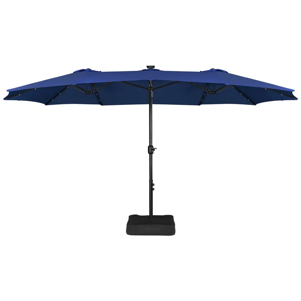 Topeakmart 15ft Patio Parasol Triple-size with 36 LED Lights. Navy Blue