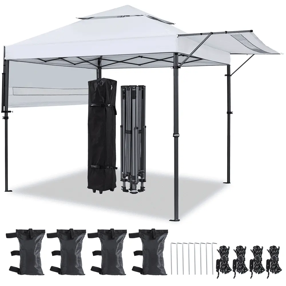 Topeakmart 17x10ft 2-tiered Pop-up Gazebo Canopy with Tilt Angle-adjustable Double Awnings. White