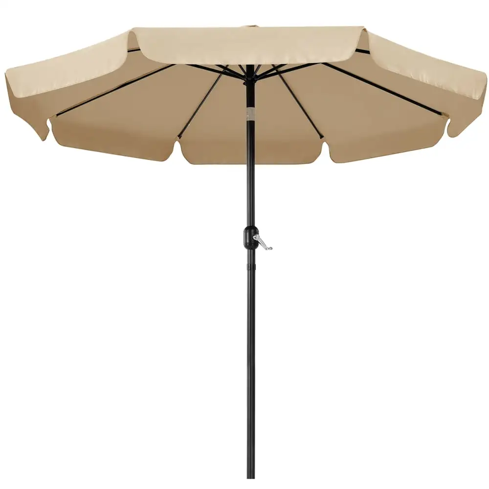 Topeakmart 9ft Outdoor Tilt and Crank Umbrella with Push Button. 8 Ribs. Tan