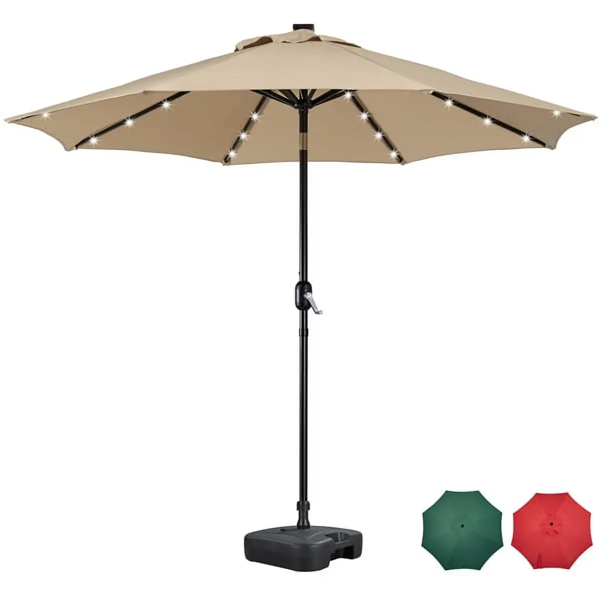 Topeakmart 9ft Patio Umbrella with 32 LED Solar Lights + 18'' Fillable Patio Umbrella Base Stand. Tan