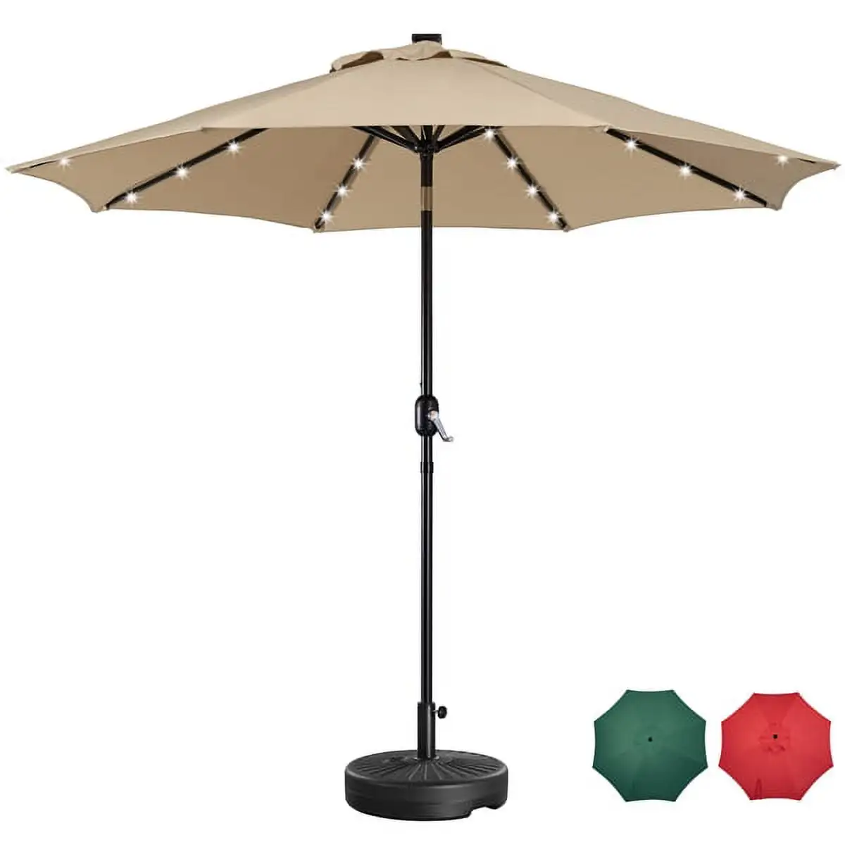 Topeakmart 9ft Patio Umbrella with 32 LED Solar Lights + 20'' Fillable Patio Umbrella Base Stand. Tan