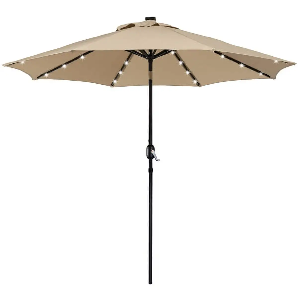 Topeakmart 9ft Solar LED Lighted Patio Umbrella with 8 Ribs Tilt and Crank Tan