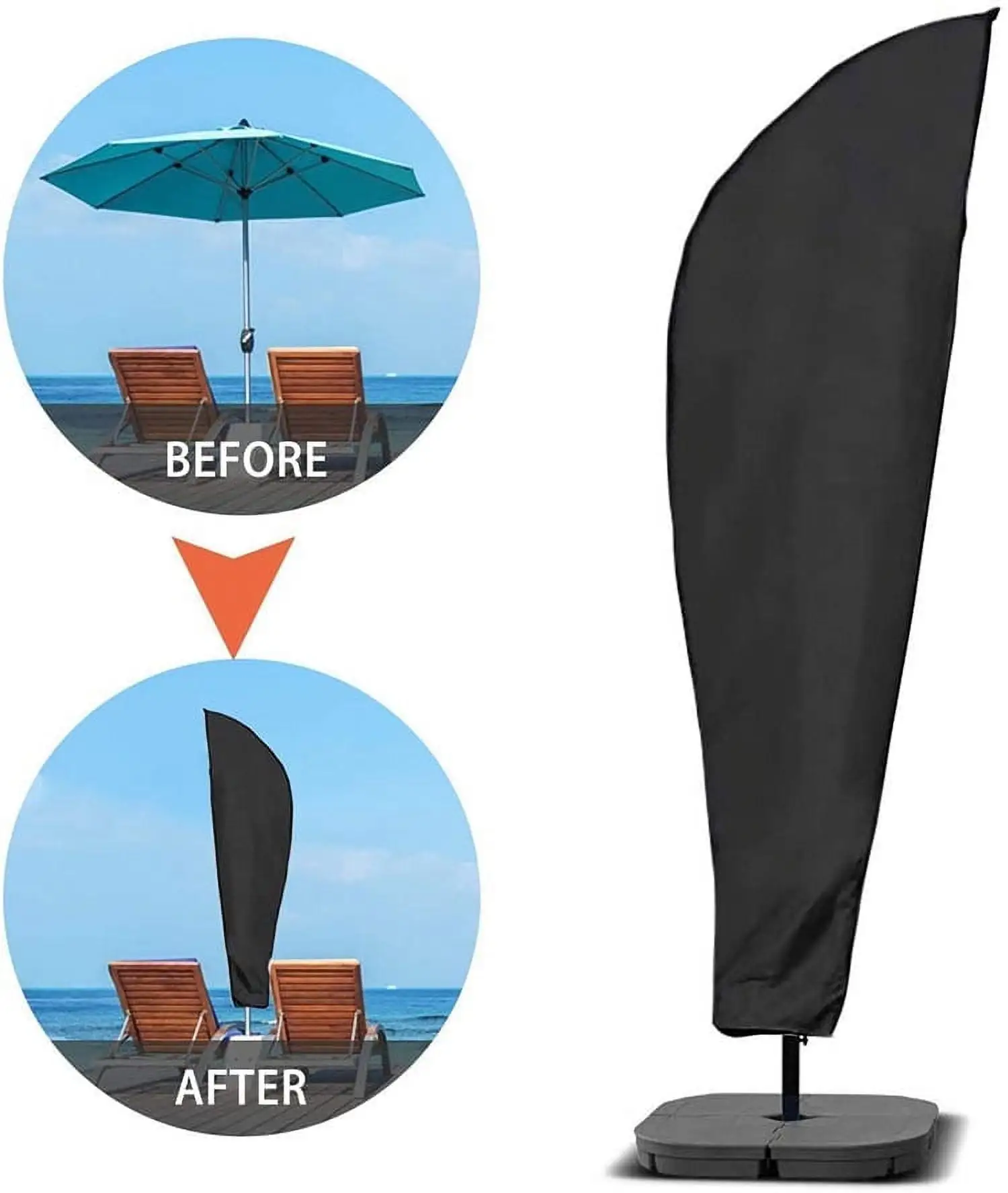 Triani Black Patio Umbrella Cover - Outdoor Waterproof Garden Offset Banana Parasol Cover Fits Cantilever Offset Umbrella 7-12 Feet