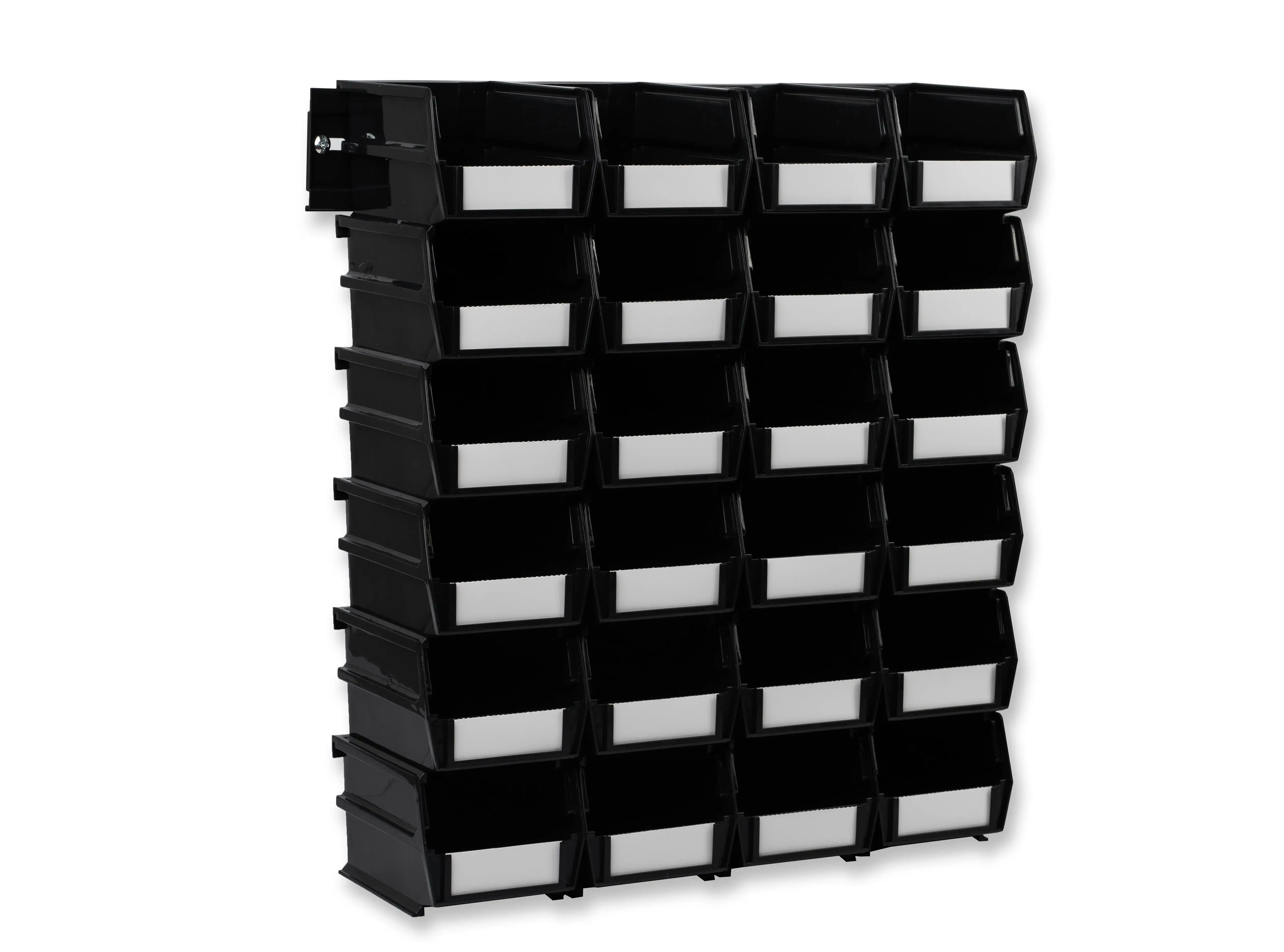 Triton Products 26 Pc Wall Storage Unit with 5-3/8 In. L x 4-1/8 In. W x 3 In. H Black Interlocking Poly Bins. 24 CT. Wall Mount Rails 8-3/4 In. L with Hardware. 2 Pk