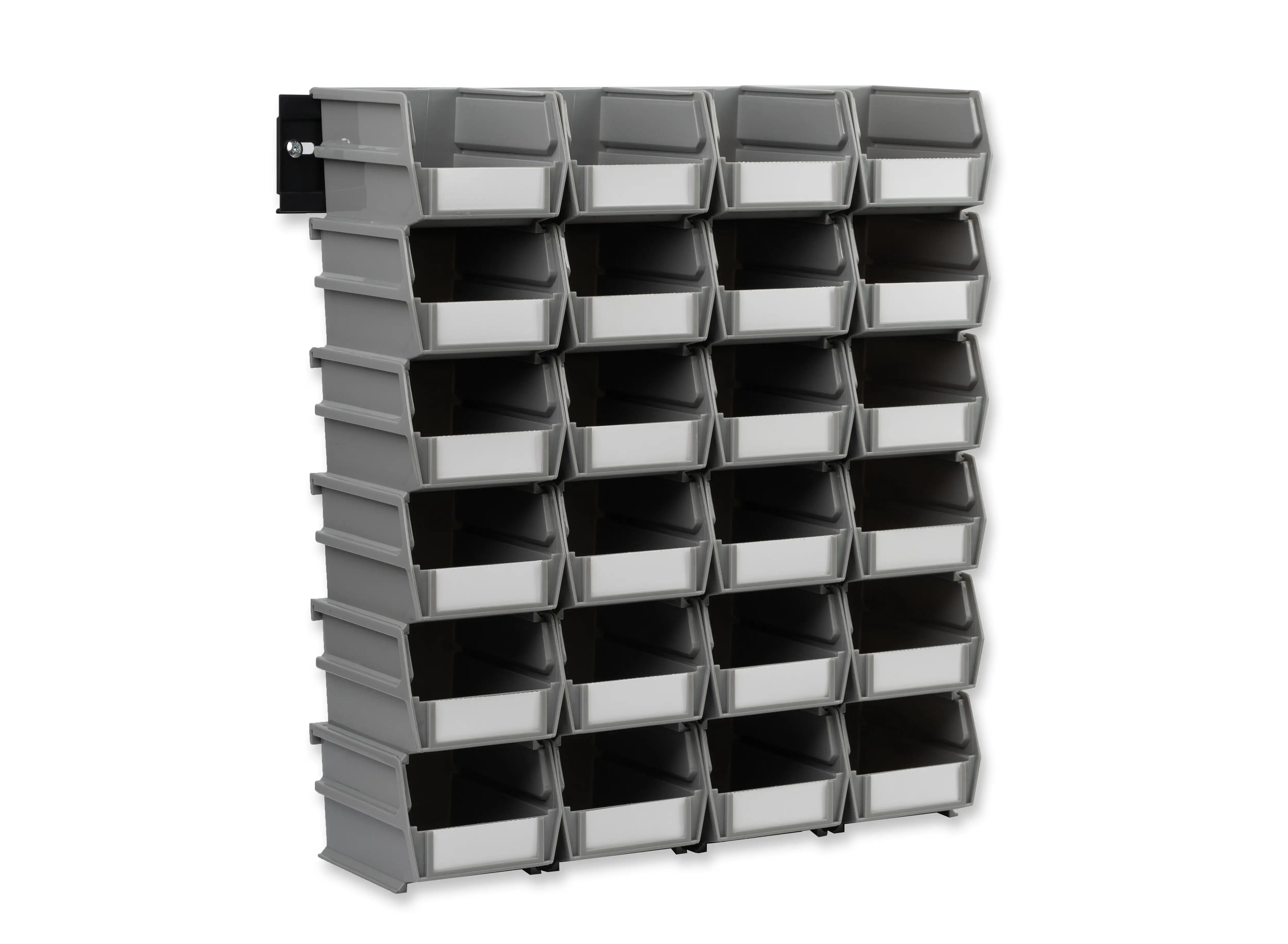 Triton Products 26 Pc Wall Storage Unit with 5-3/8 In. L x 4-1/8 In. W x 3 In. H Gray Interlocking Poly Bins. 24 CT. Wall Mount Rails 8-3/4 In. L with Hardware. 2 Pk