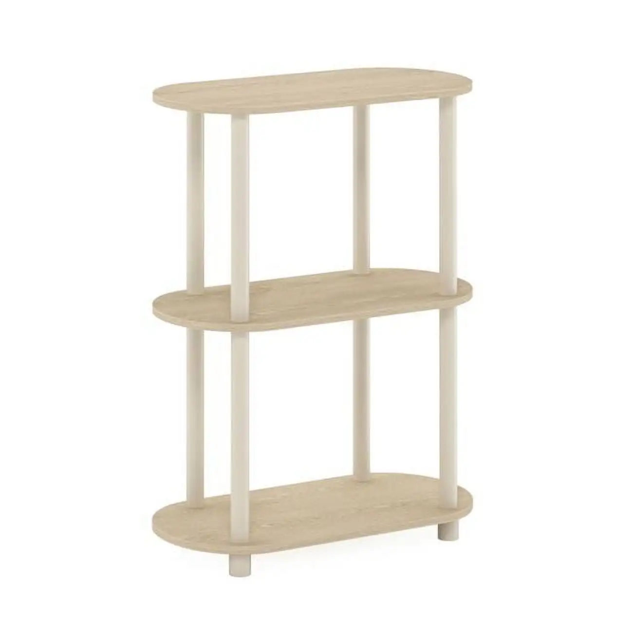 Turn-N-Tube No Tools 3-Tier Modern Oval Side Display Rack. Bauhaus Oak & Beige