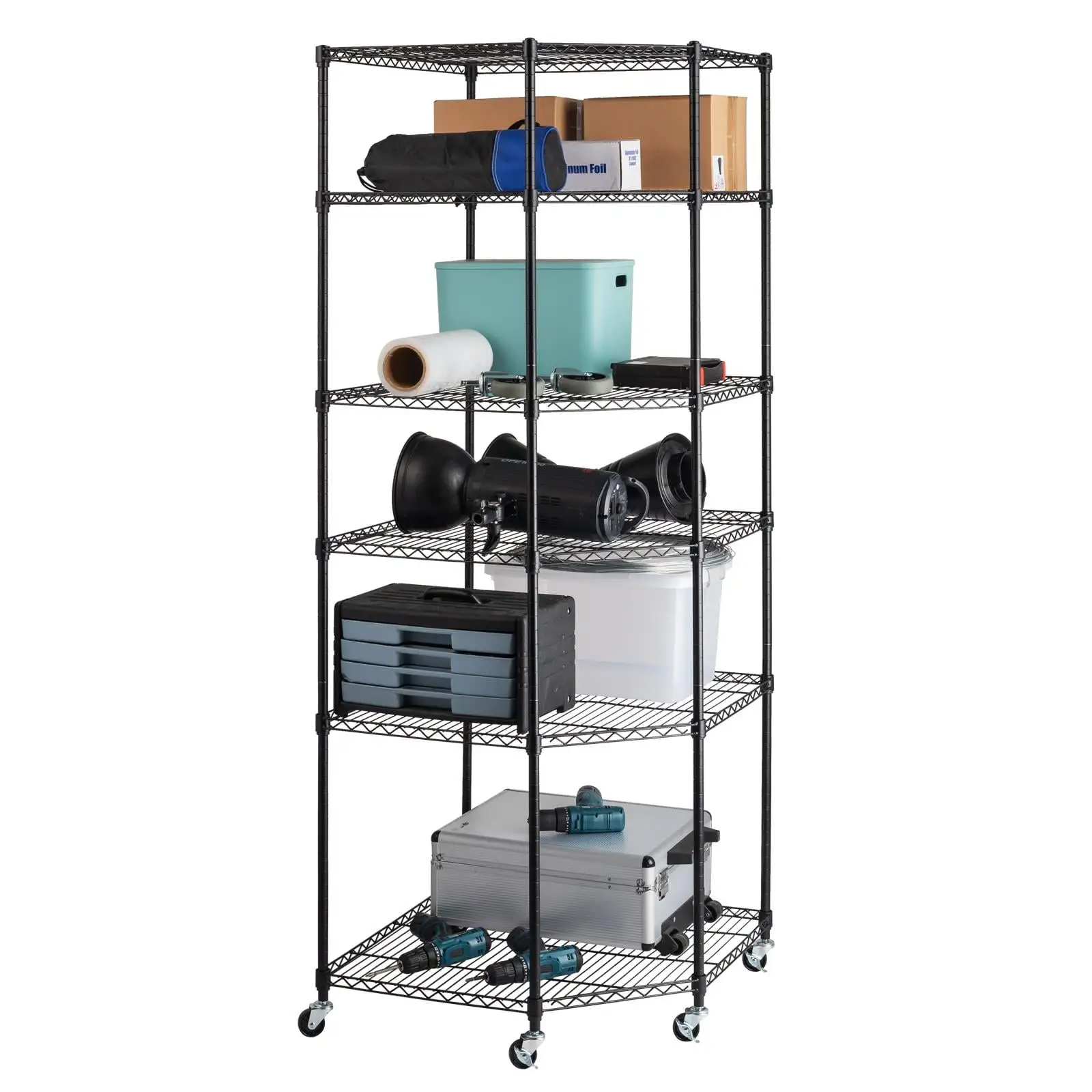 UBesGoo 6-Tier Wire Rolling Shelving Adjustable Heavy Duty Corner Shelf. Silver