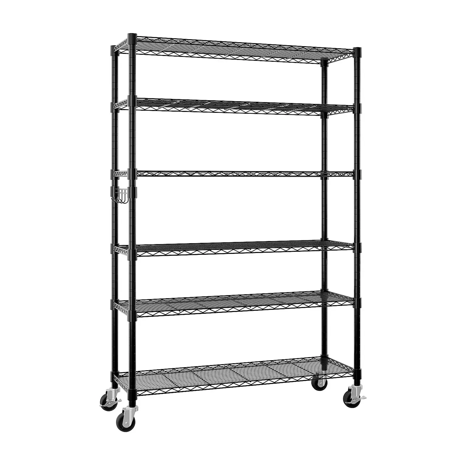 UBesGoo 6 Tier Wire Shelving Unit with Wheels 900lbs Capacity. Commercial Grade Storage Rack with Wheels for Kitchen Bathroom Office. Black