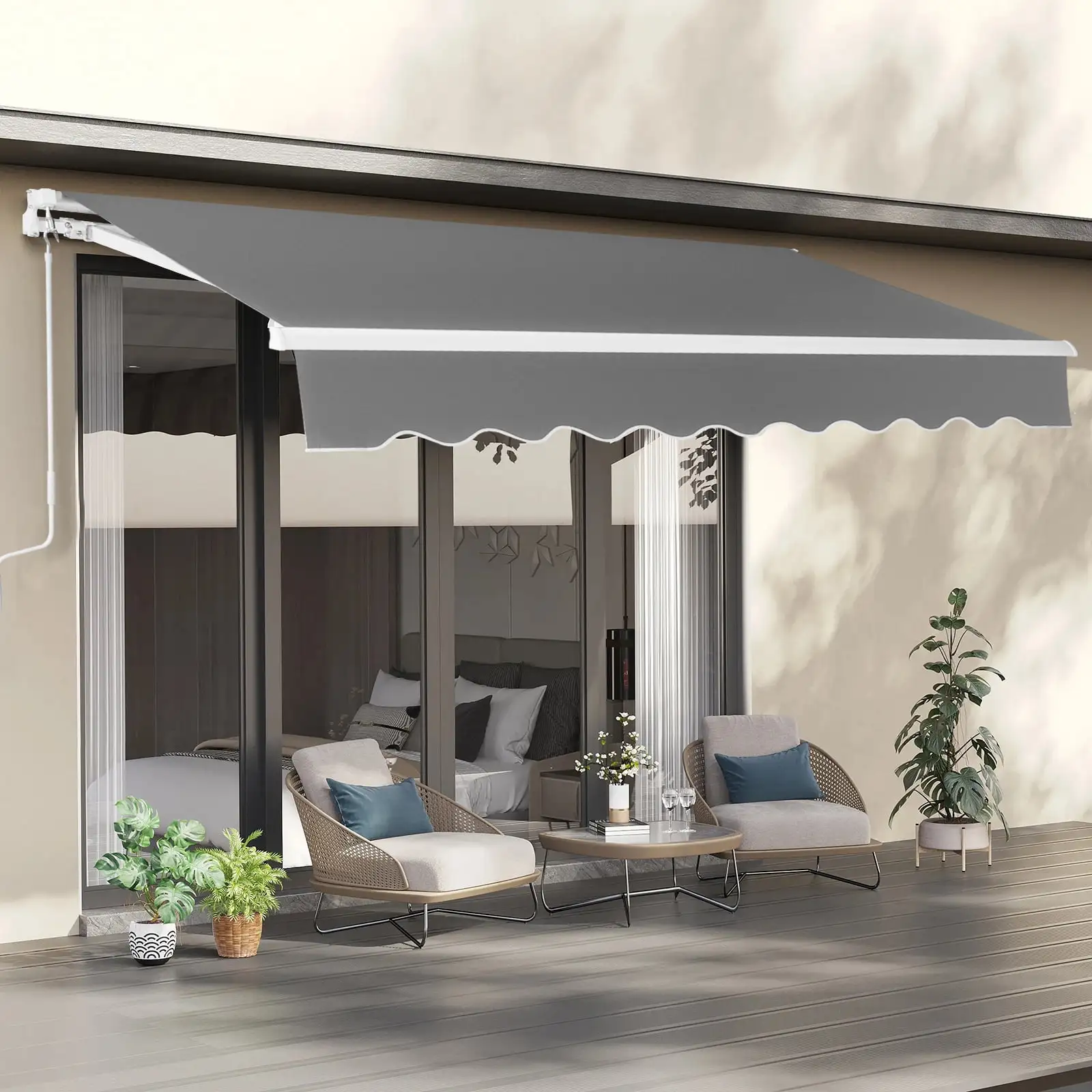 UBesGoo Retractable Patio Awning - Sand Gray. Size 13 x 8 Feet