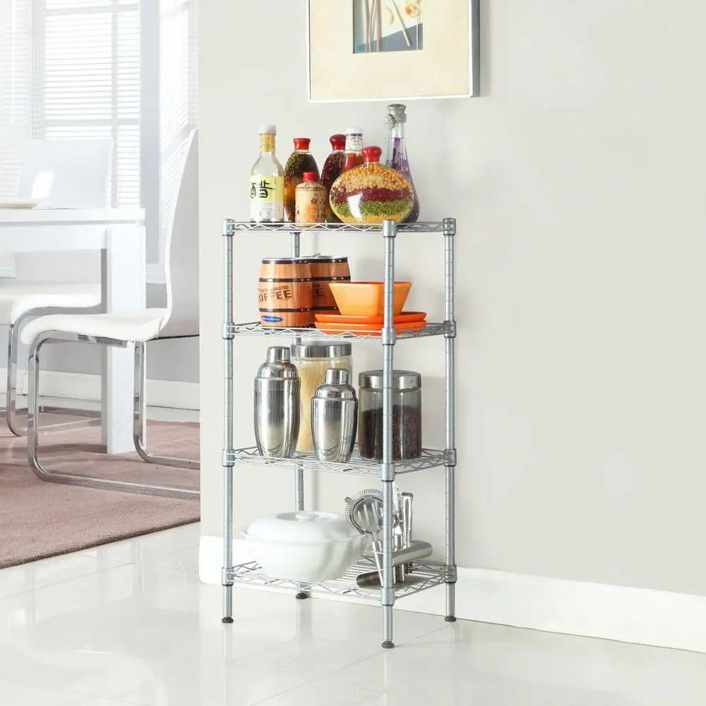 UBesGoo Storage Rack. 4-Tier Wire Shelving Kitchen Storage Shelving Organizer Silver. 14L x10W x 32H