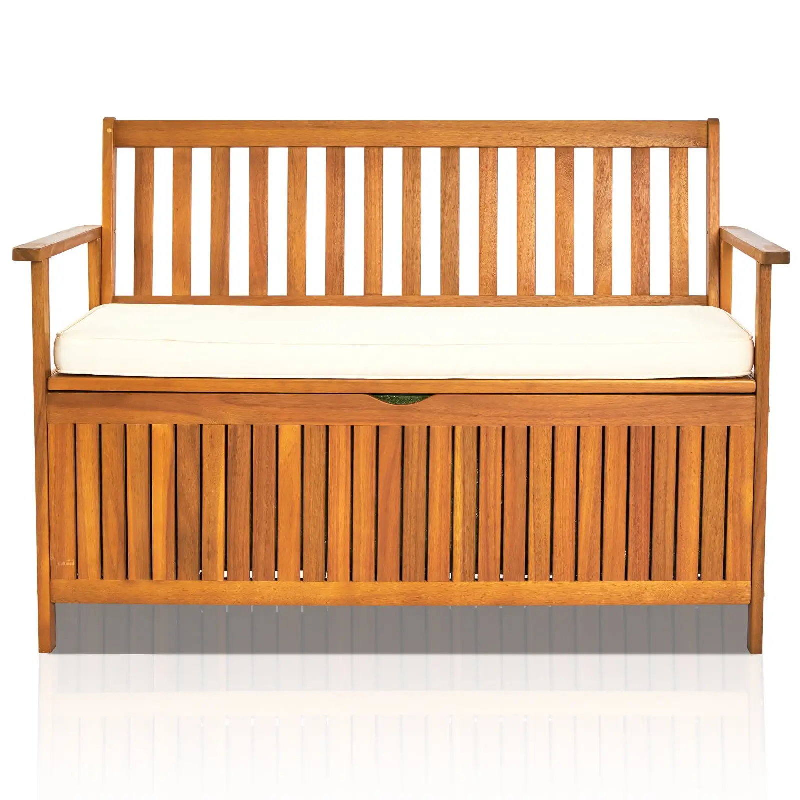 UBesGoo Wooden Outdoor Storage Bench Large Deck Box. Entryway Storage Bench with Inner Waterproof Dustproof Lining for Patio Garden Balcony Yard. Natural Wood Color