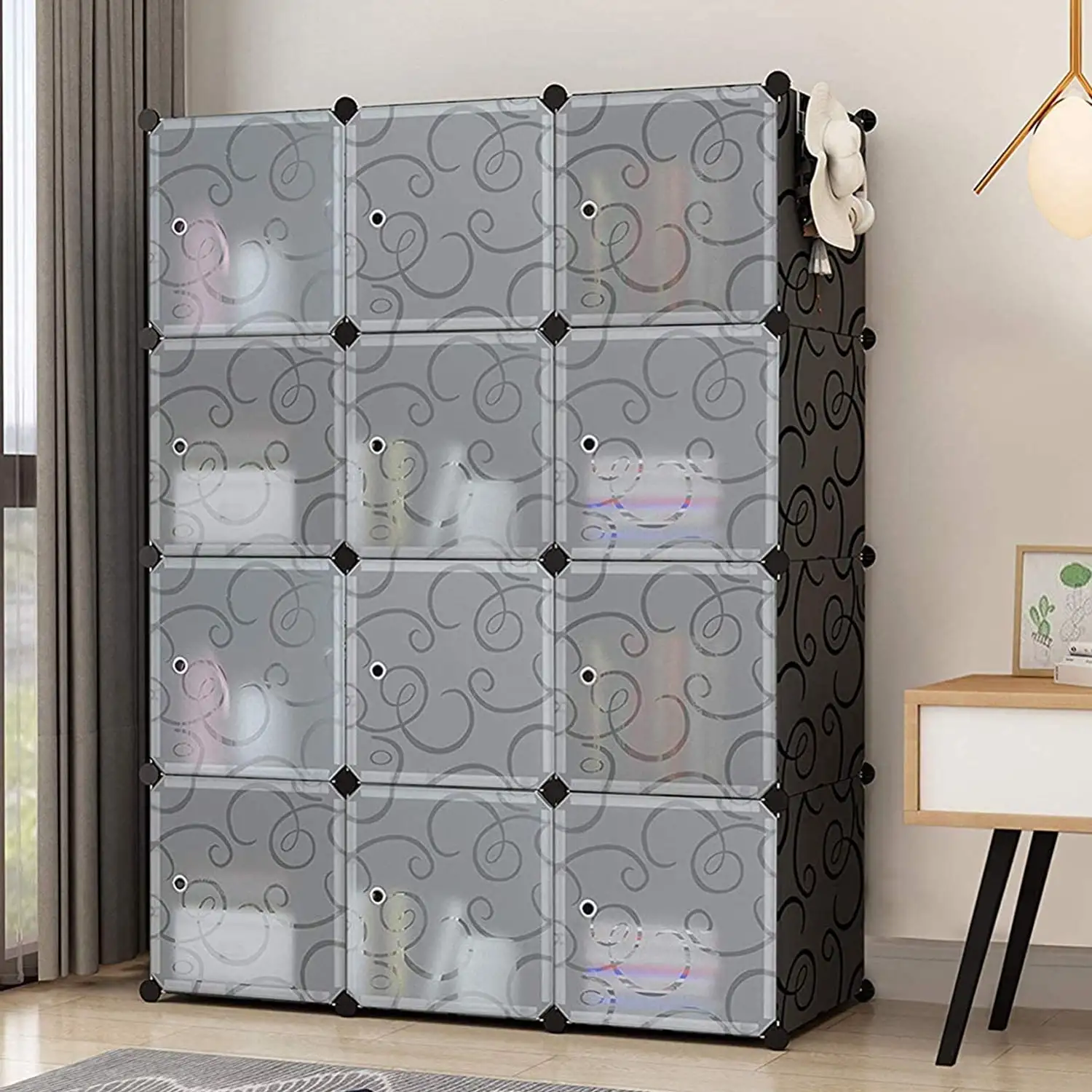 UWR-Nite Portable Storage Cubes - 14 x14 Cube (12 Cubes)-More Stable Cube Shelves with Doors. Modular Bookshelf Units. Clothes Storage Shelves. Room Organizer for Cubby Cube