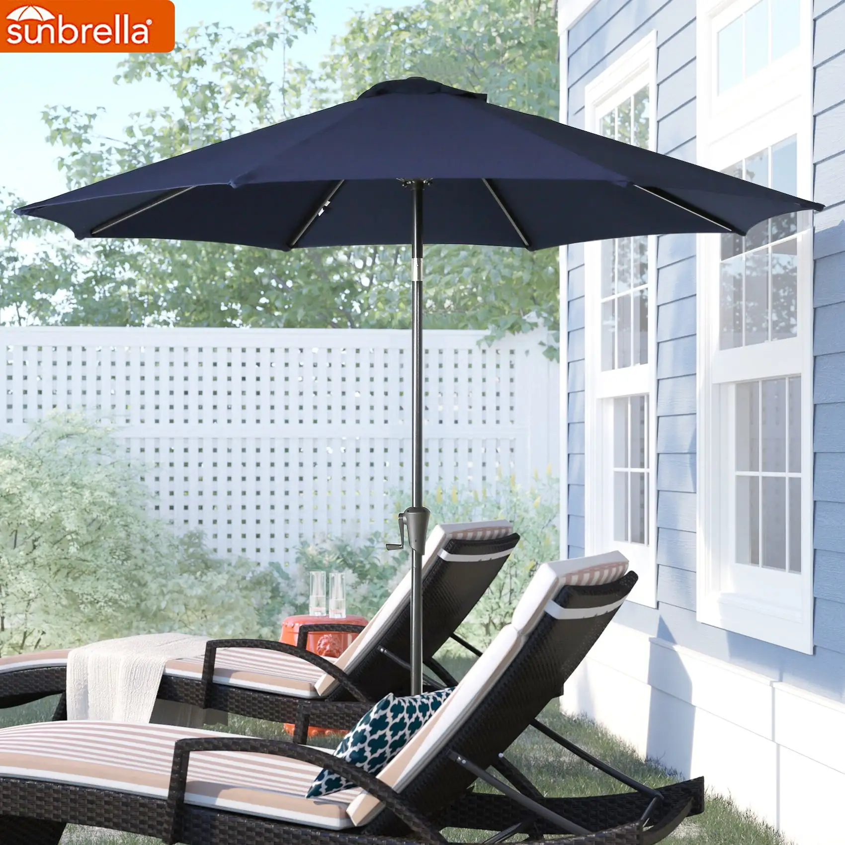 Ulax furniture 9 Ft Outdoor Umbrella Patio Market Umbrella Aluminum with Push Button Tilt&Crank. Sunbrella Fabric. Umbrella Cover Included. Canvas Navy