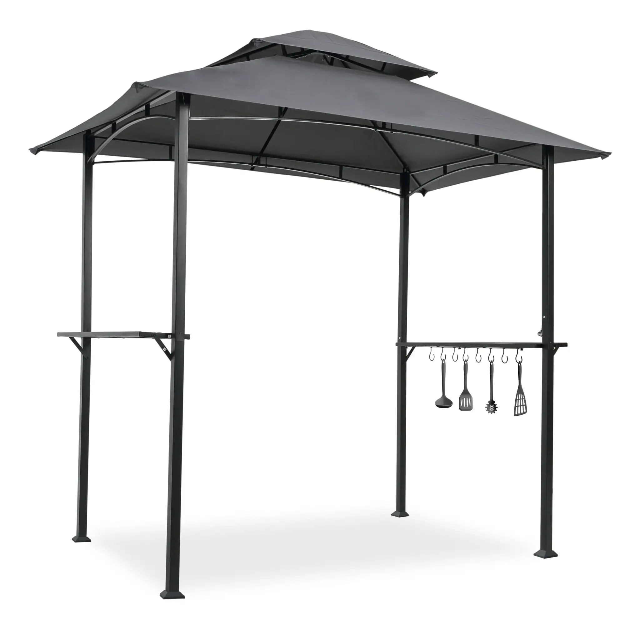 Unique Choice 8 x 5 x 8 ft. Steel Grill Gazebo Double Tier Top Canopy. Gray