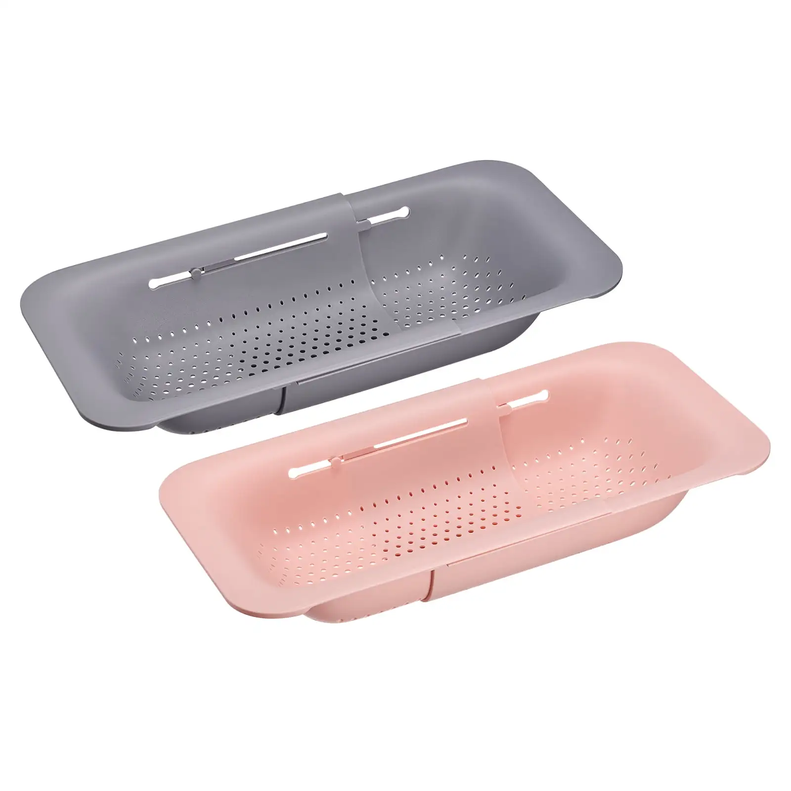 Uxcell Collapsible Colander Over the Sink Drain Strainer Extendable Basket Set for Fruits Vegetables Pasta Gray Pink