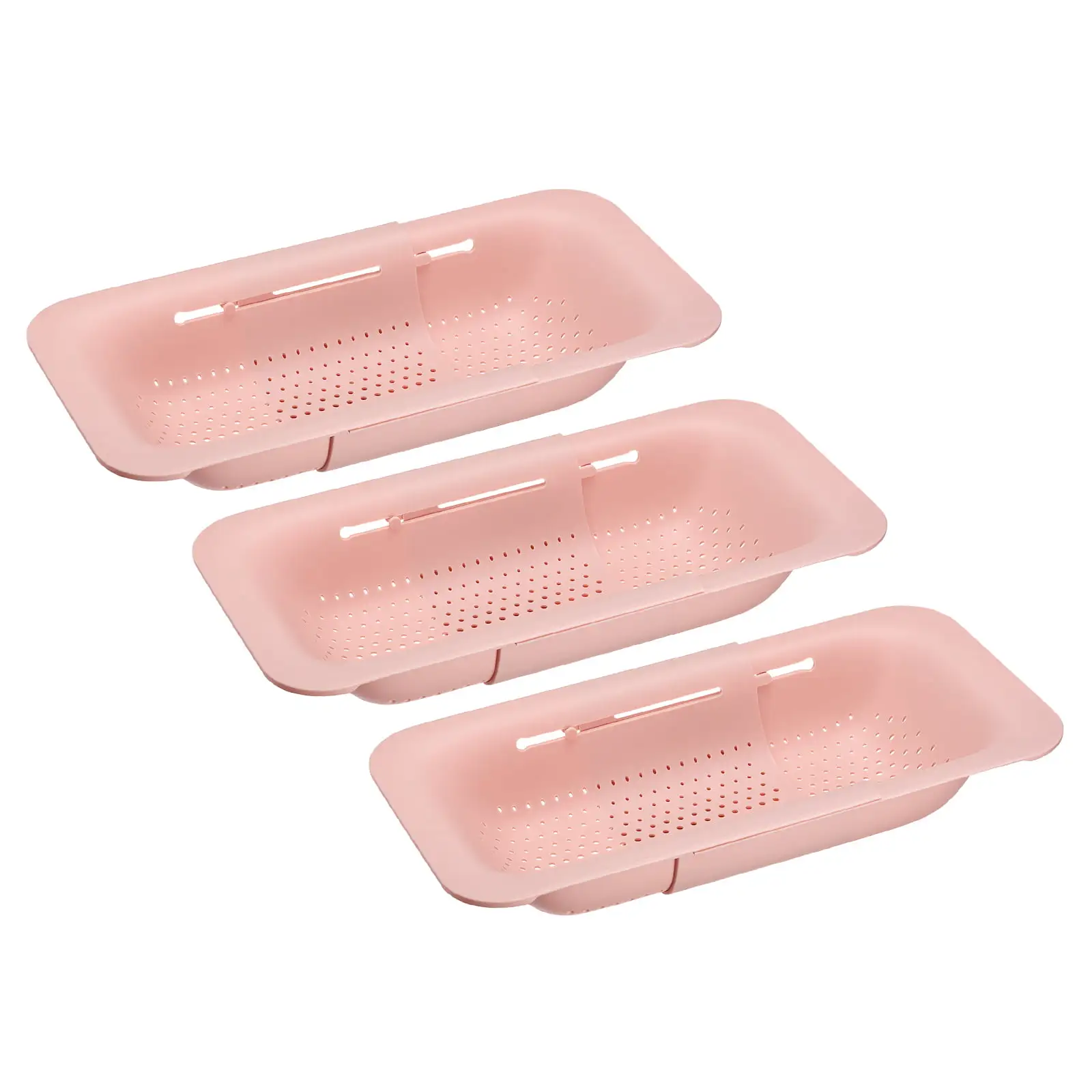 Uxcell Collapsible Colander Over the Sink Drain Strainer Extendable Basket Set for Fruits Vegetables Pasta Pink 3 Pcs