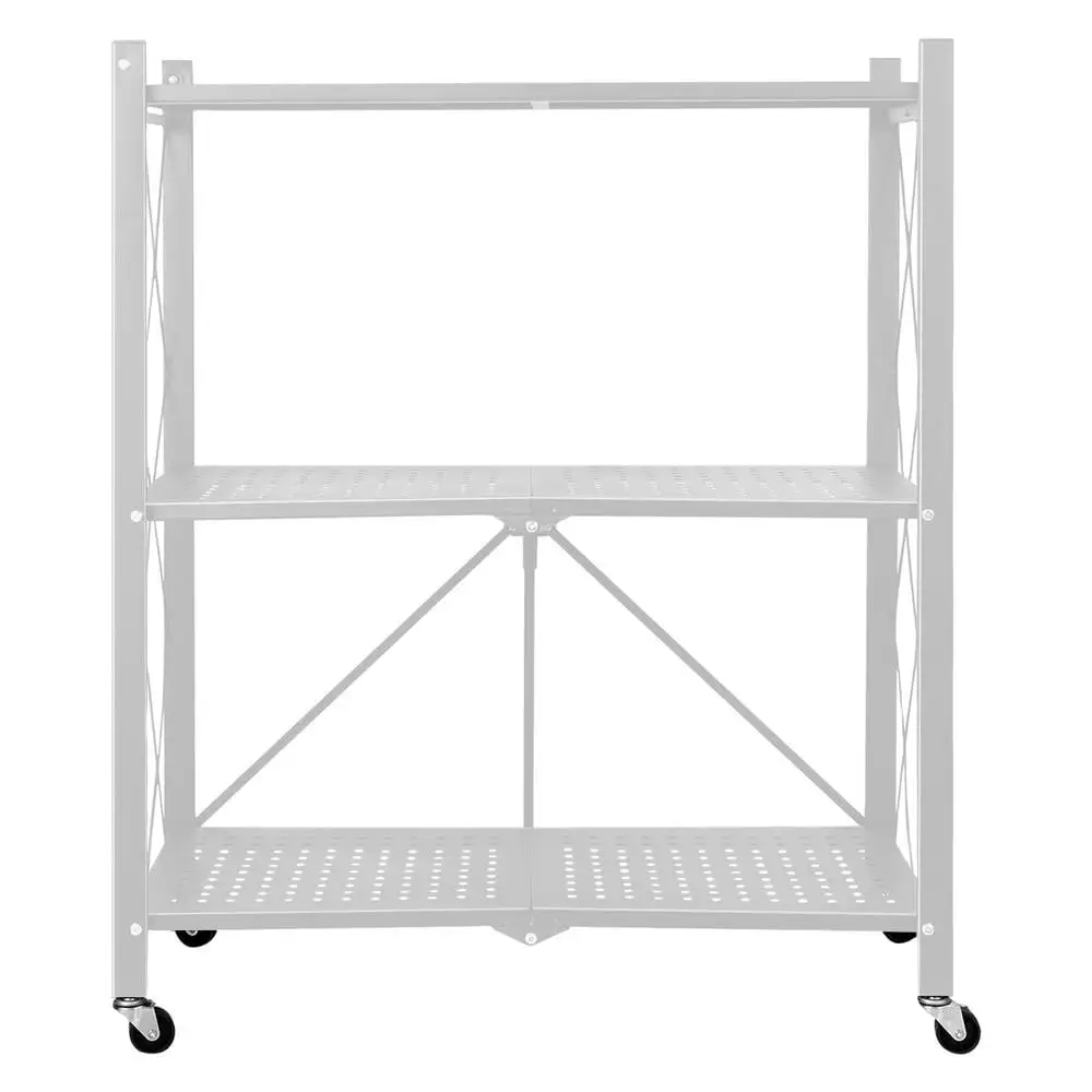 VAHIGCY Foldable Storage Shelves | Foldable Metal Storage Rack with Wheels | 3-Shelf Easy Moving Heavy Duty Organizer. Collapsible Shoe Storage for Kitchen. Living Room. Laundry