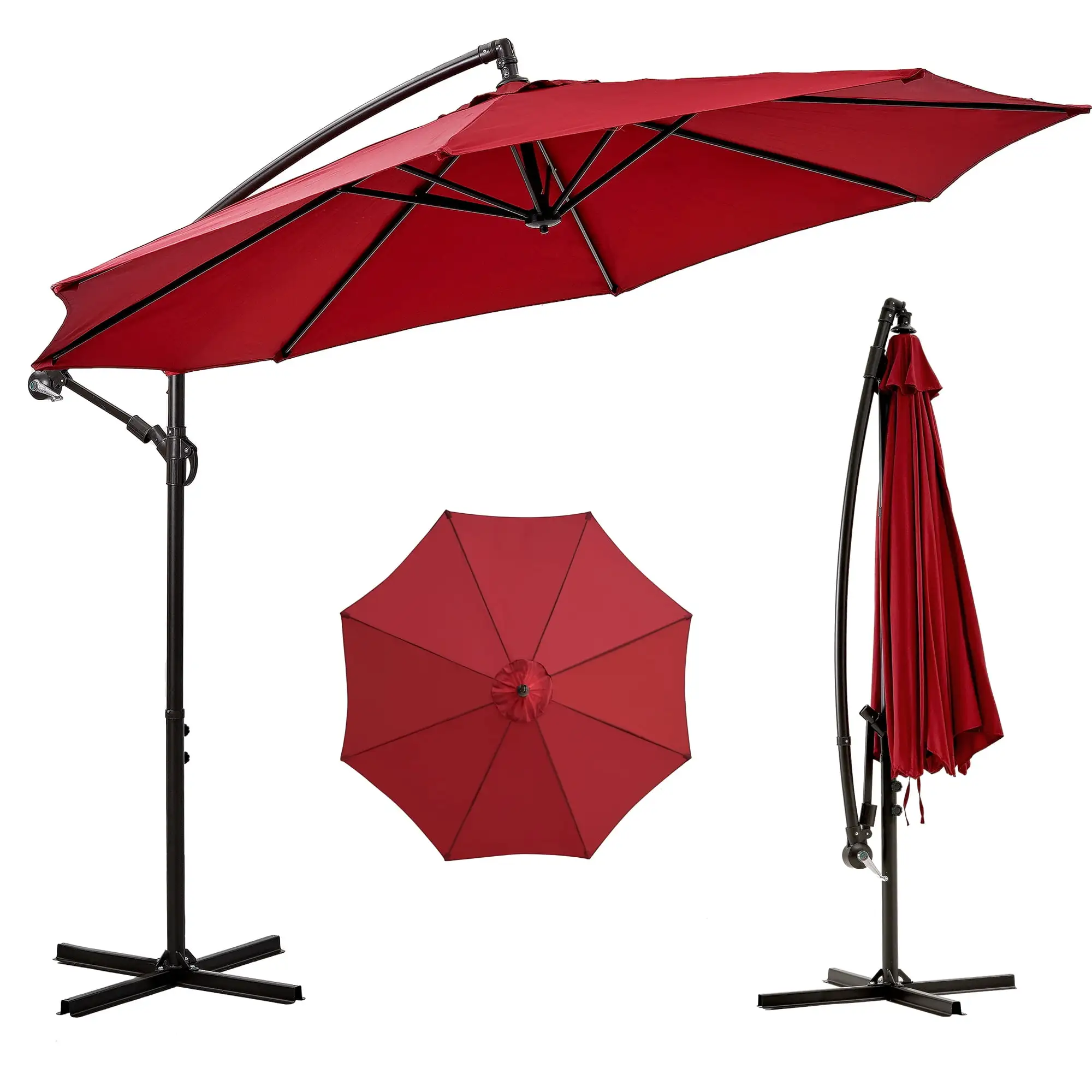 VECELO 8.7ft Patio Umbrella Outdoor Offset Hanging Patio Umbrella with Hand Crank. Easy Tilt Adjustment. Polyester Shade. 8 Ribs for Backyard. Poolside. Lawn and Garden. Red