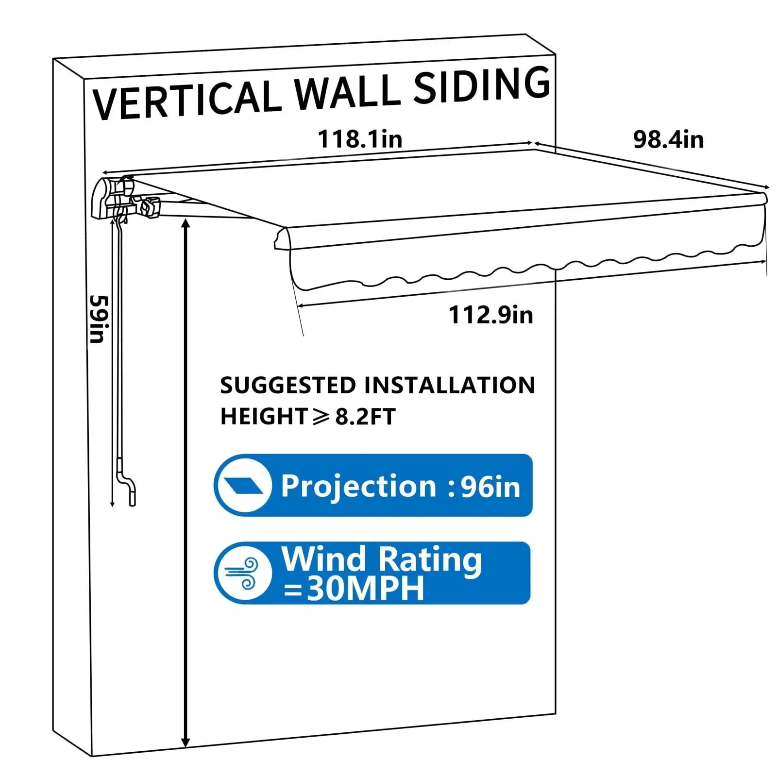 VEIKOUS 10'x8' Outdoor Retractable Patio Awning Sun Shade Cover for Patio. Balcony and Yar Beige