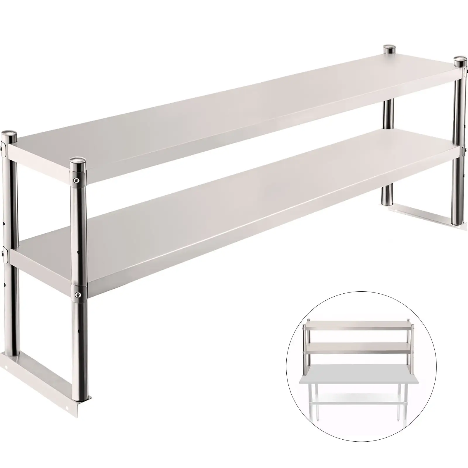 VEVOR Double Overshelf. Double Tier Stainless Steel Overshelf. 60 in.Length x 12 in.Width Double Deck Overshelf. Height Adjustable Overshelf for Prep & Work Table in Kitchen. Restaurant and Workshop