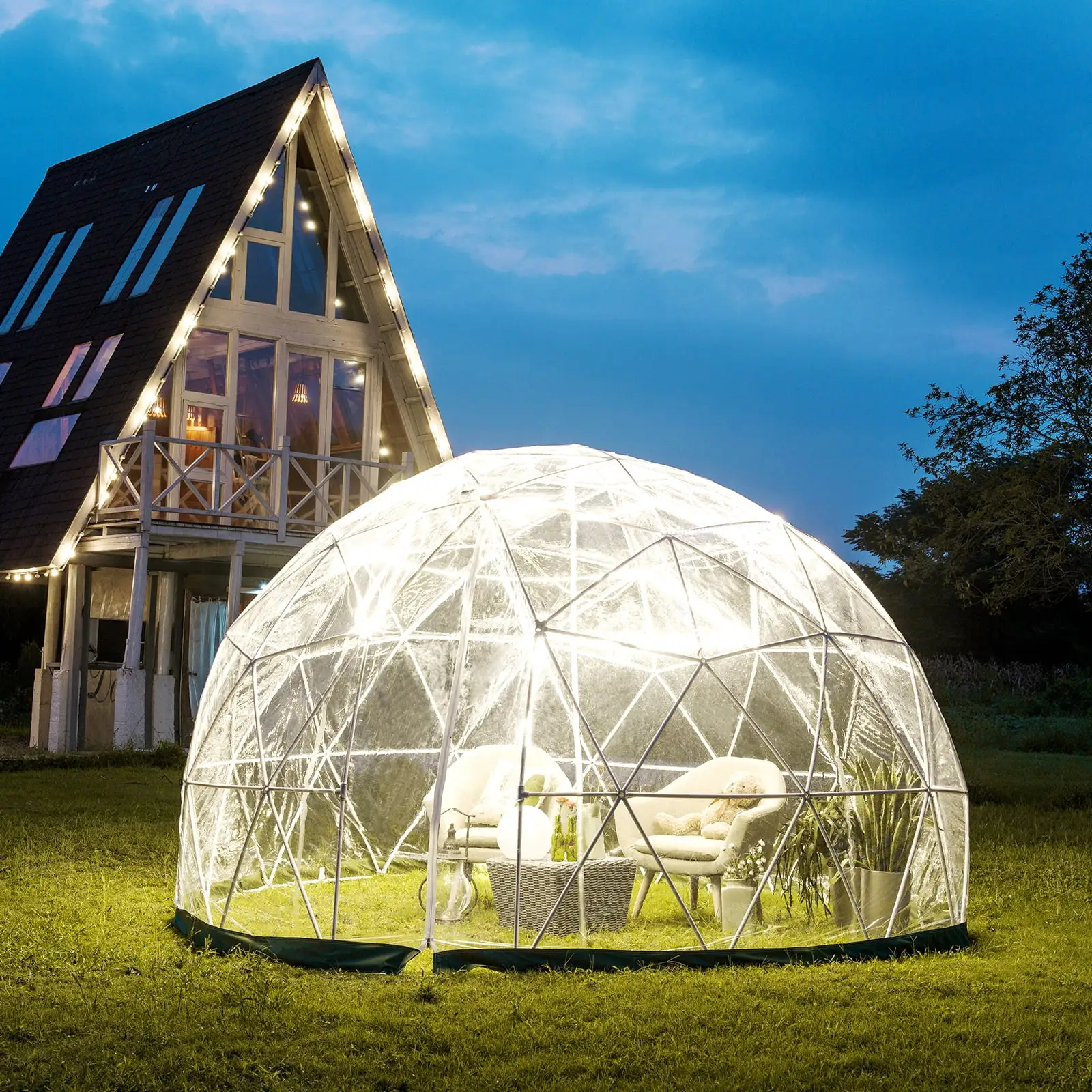 VEVOR Garden Dome 9.5ft - Geodesic Dome with PVC Cover - Bubble Tent with Door and Windows for Sunbubble. Backyard. Outdoor Winter. Party