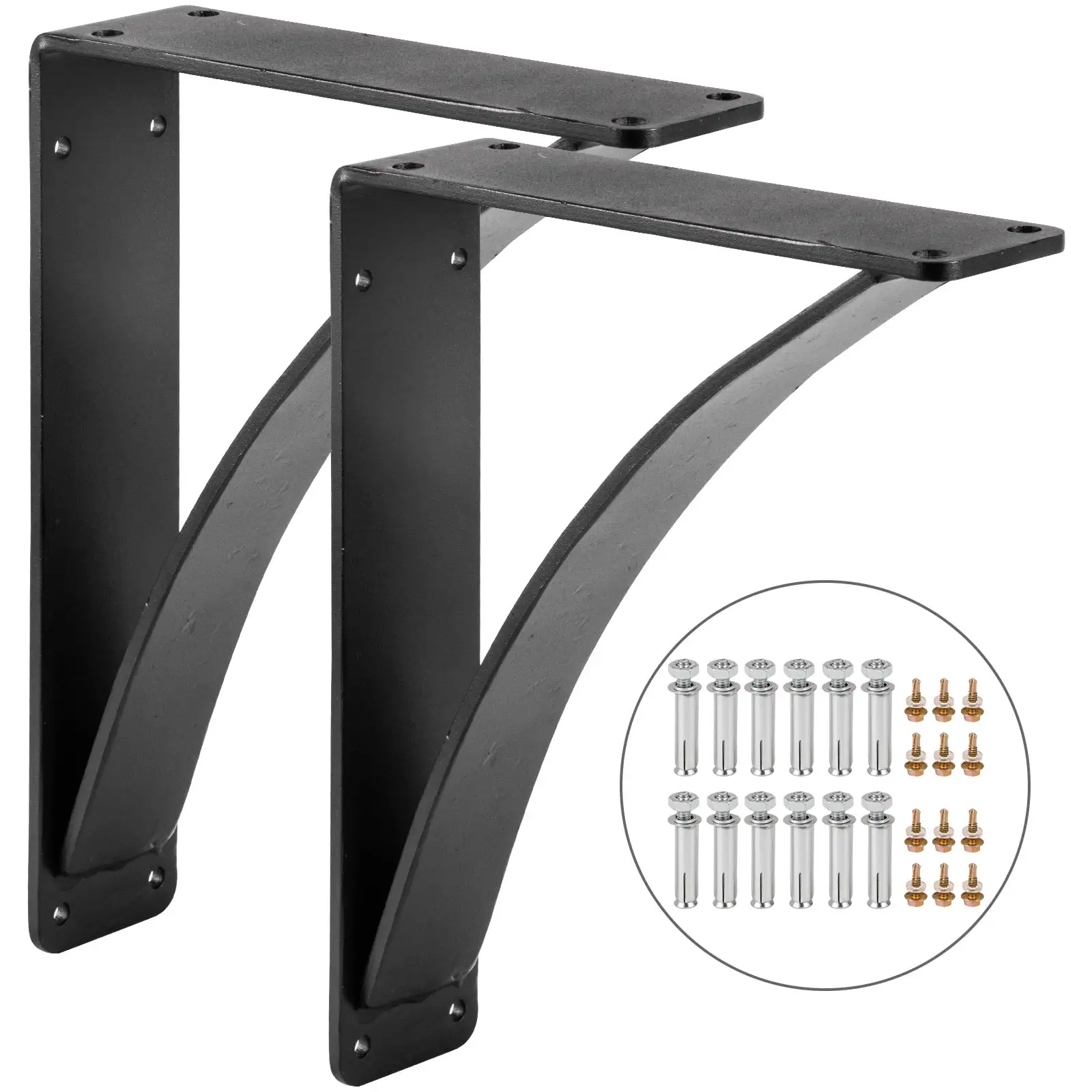 VEVOR Heavy Duty Shelf Brackets 2 Pack. Floating Shelf Bracket 9x12x4. 450lbs Load Garage Workshop Home Steel Shelf Brackets Hand Welded Triangle Shelf Support Holder Wall Matte Black DIY Rustic