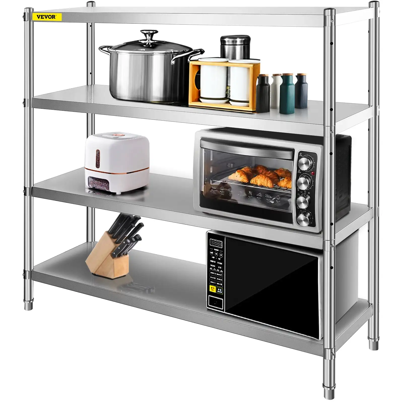 VEVOR Storage Shelf. 4-Tier Stainless Steel Shelving. Storage Shelving Unit. 70.9 x 17.7 x 59.1 inch Heavy Duty Storage Rack Shelving. 1320 lbs Total Capacity with Adjustable Height