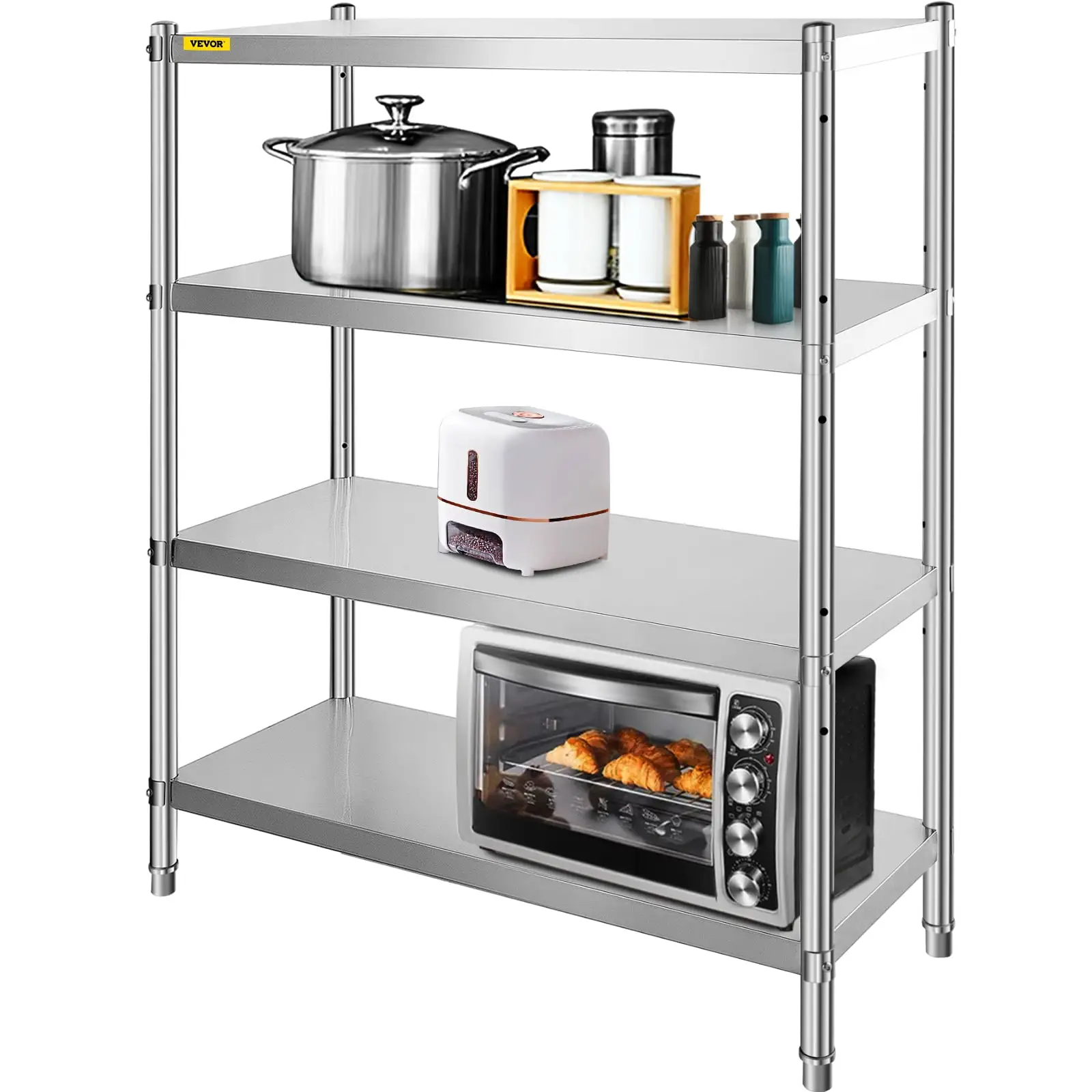 VEVORbrand 4-Tier Shelf Stainless Steel Shelving 330LB Capacity per Shelf Commercial Standing Shelf Unit for Kitchen. Office. Garage Storage