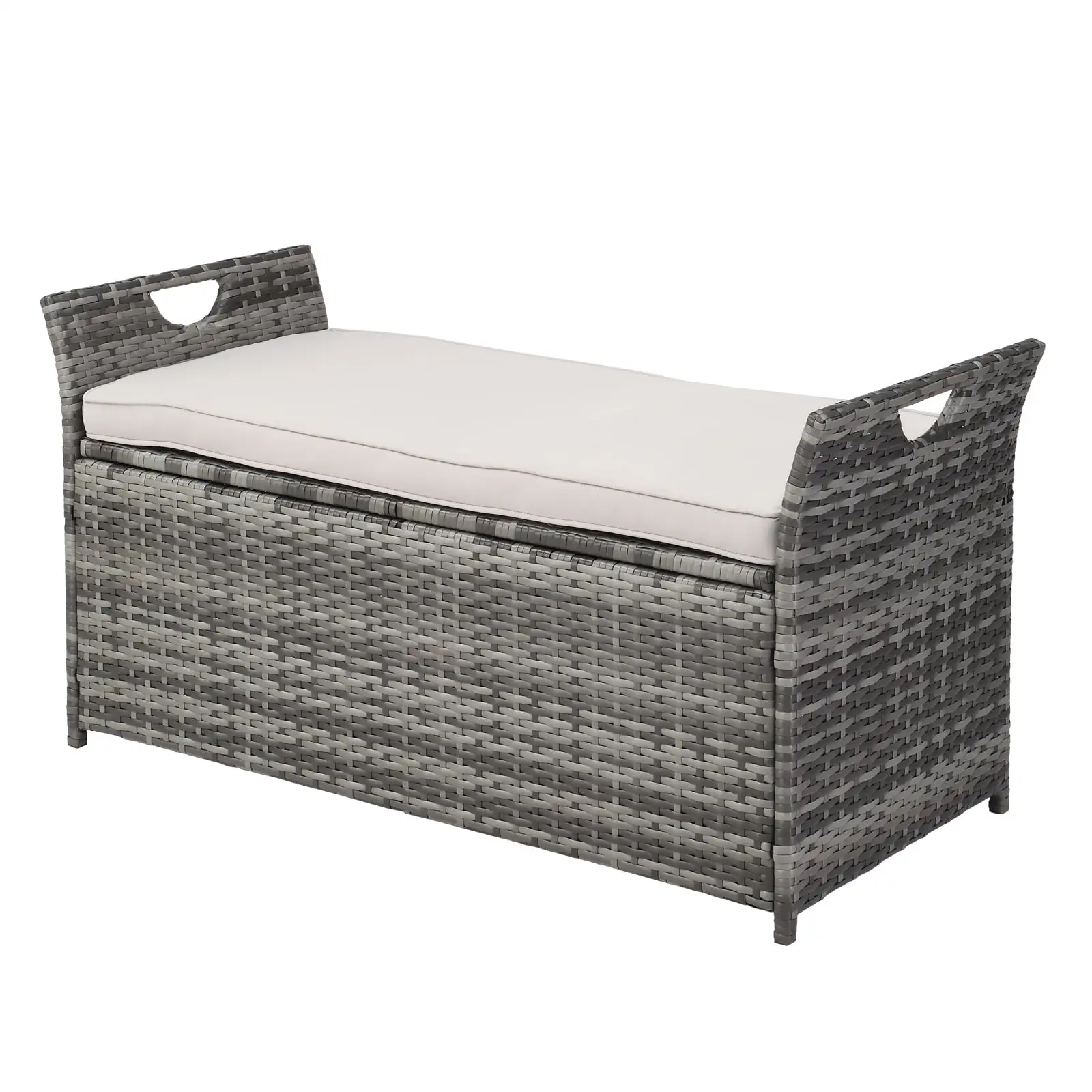 VINGLI 40 Gallon Patio Rattan Deck Box with Cushion. Wicker Outdoor Storage Box. Grey