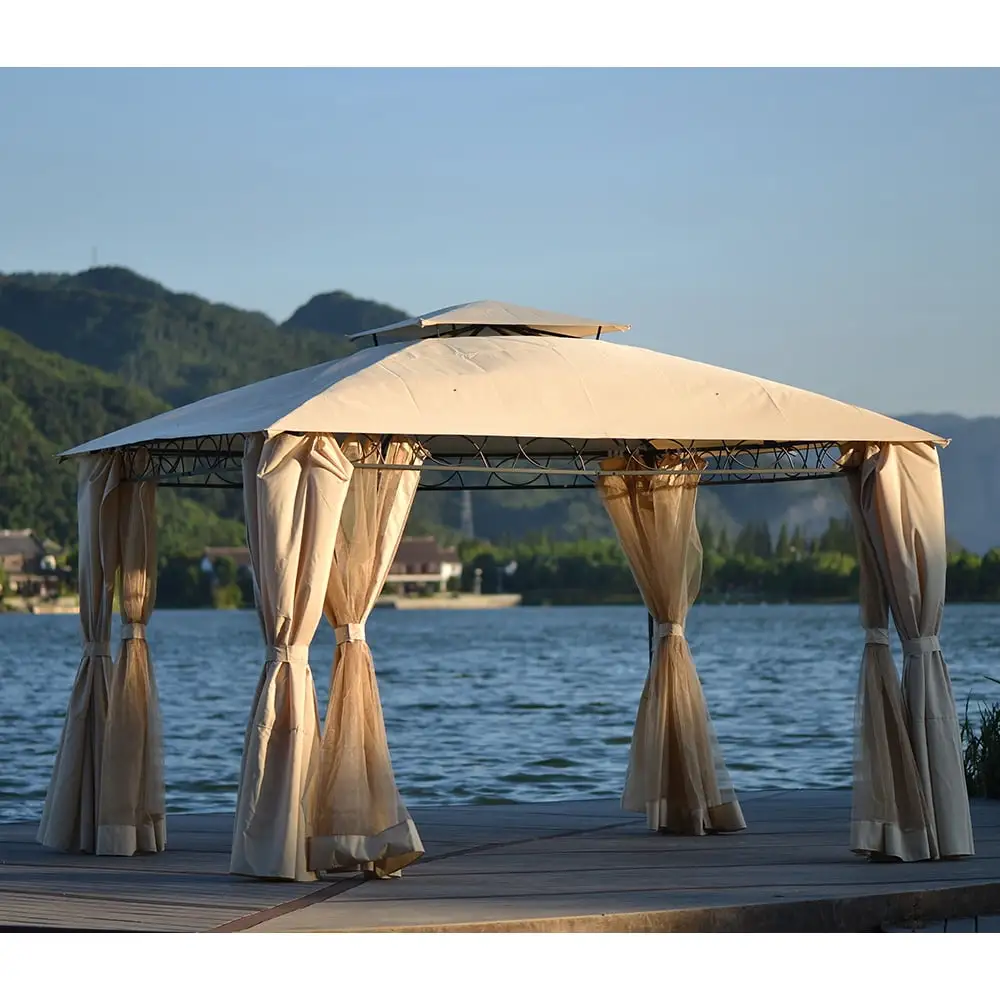 Veryke 12' x 10' Gazebo with Netting Curtains. Beige