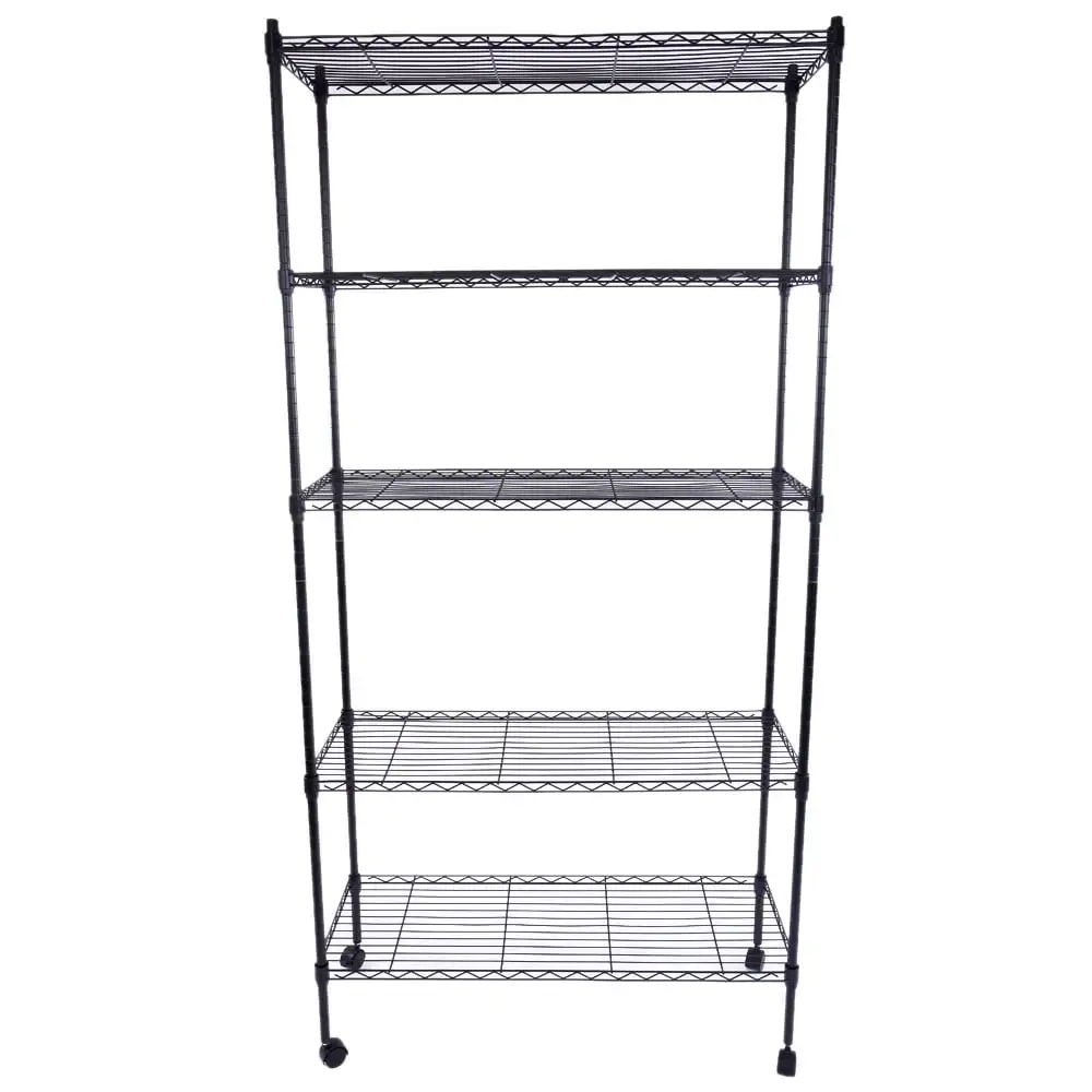 Veryke 5-Layer Storage Rack Garage Shelves. Chrome Plated Storage Shelf with 1.5 Inches Nylon Wheels - Black