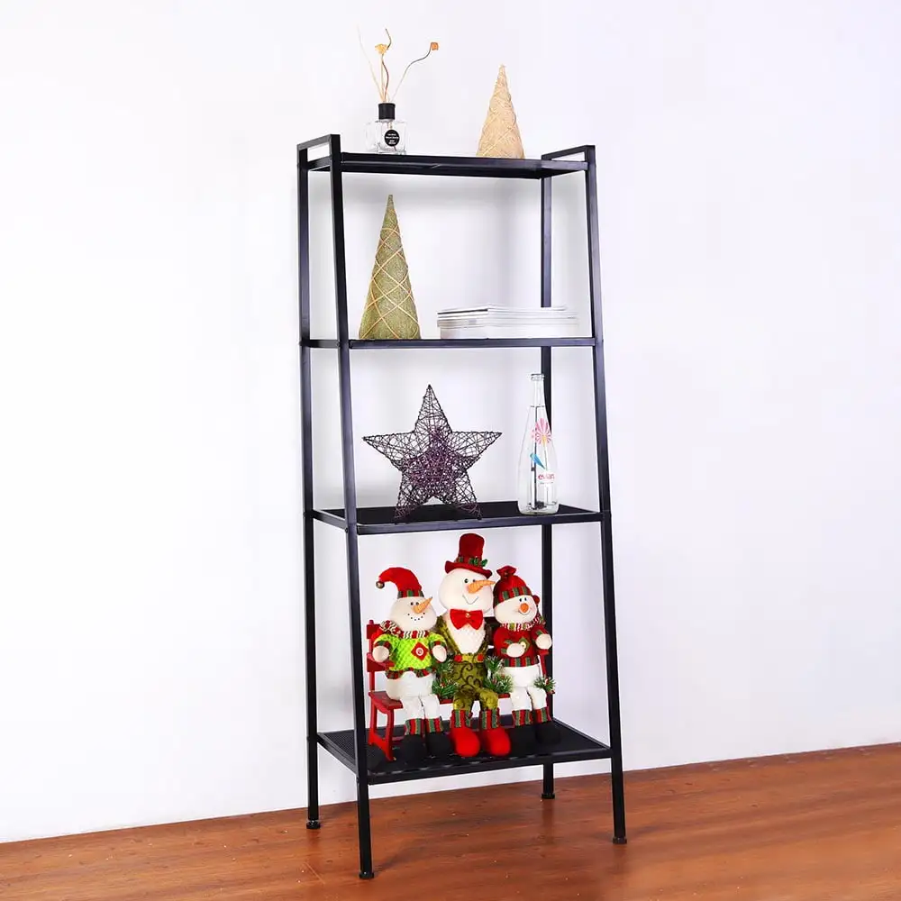 Veryke Widen 4 Tiers Ladder Shelf. Bookshelf Display Rack. Bookcase Stand Shelves for Home Office - Black