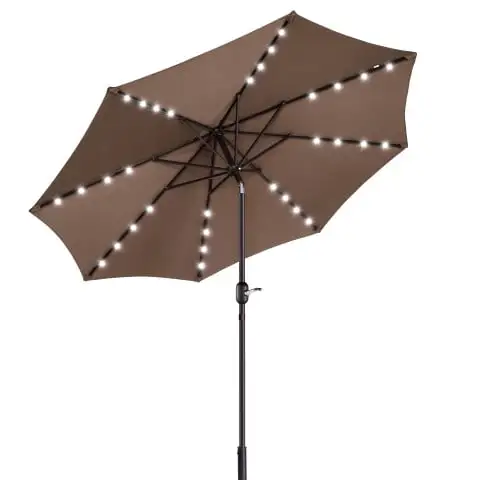 Villacera 9FT Outdoor Patio Umbrella with Solar Lights and Tilt. Brown