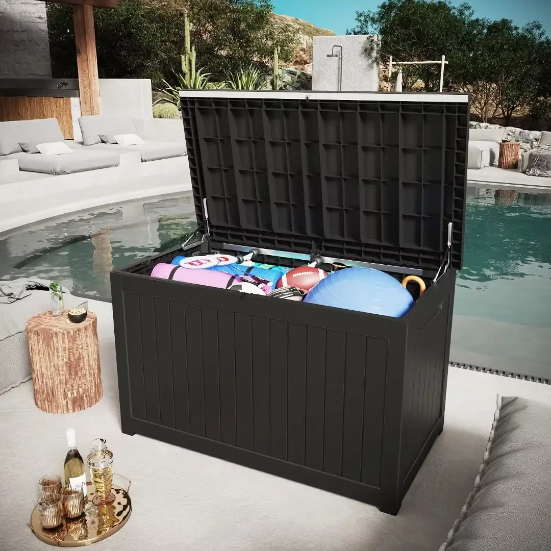 Vineego 230 Gallon Resin Deck Box Large Outdoor Storage for Patio Furniture. Garden Tools. Pool Supplies. Weatherproof and UV Resistant. Dark Black