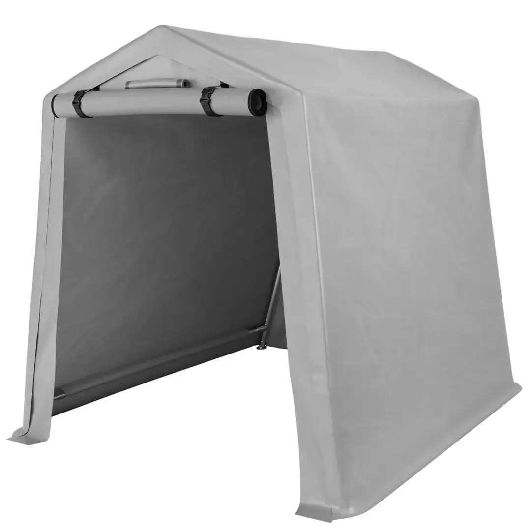 Vineego Outdoor Storage Shed 6 x 6 ft Canopy Portable Shelter Heavy Duty Carport with Roll-up Zipper Door for Bike. Motorcycle. Garden Storage. Gray