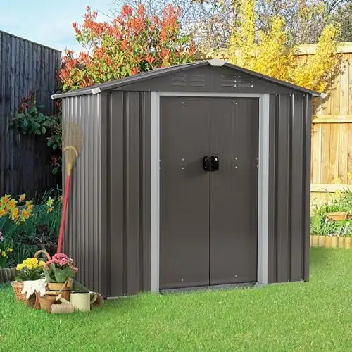 Vongrasig 6 x 4 x 6 FT Outdoor Storage Shed Clearance with Lockable Door Metal Garden Shed Steel Anti-Corrosion Storage House Waterproof Tool Shed for Backyard Patio. Lawn and Garden (Gray)