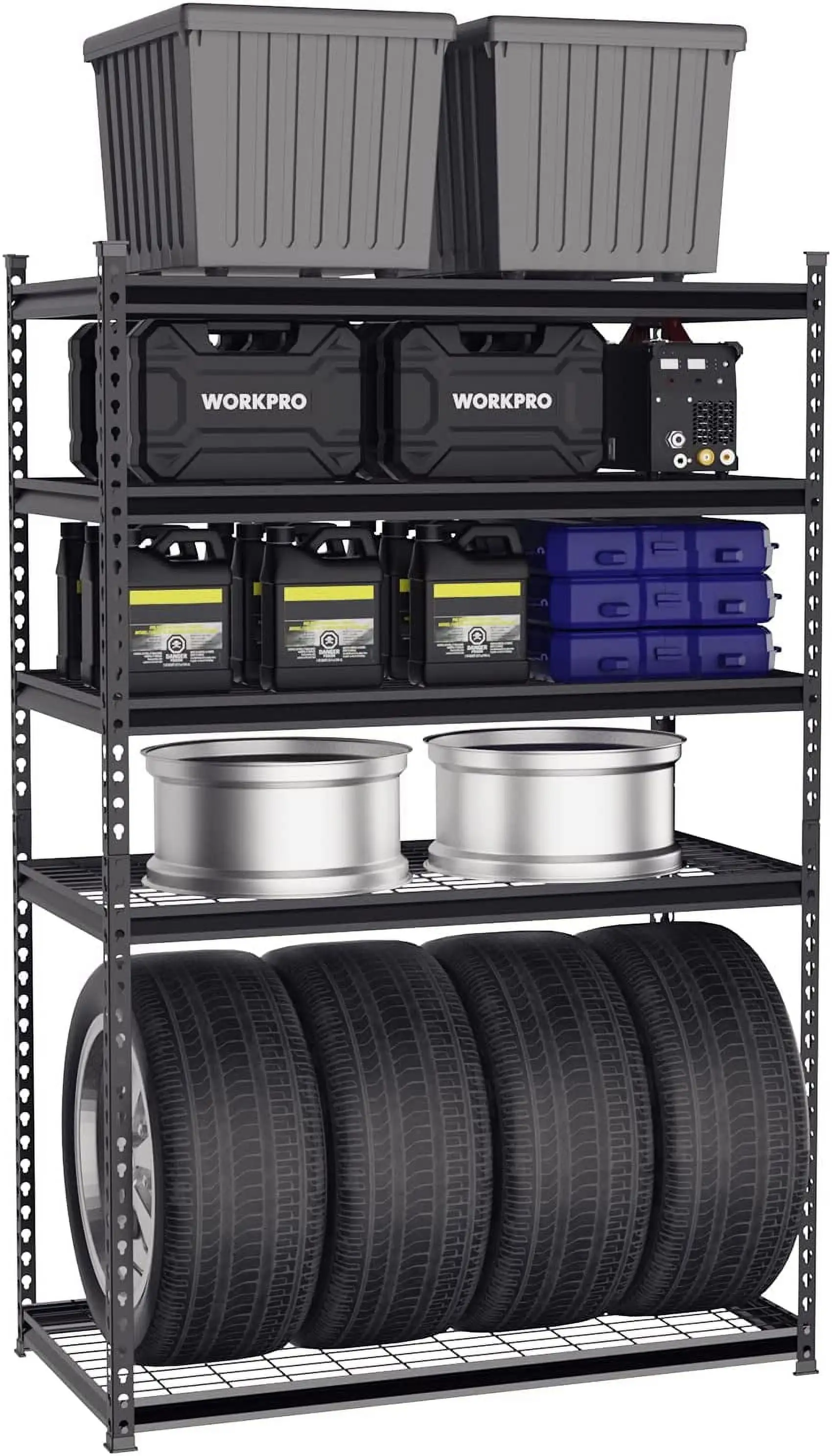 WORKPRO 5-Tier Metal Shelving Unit. 48W x 24D x 72H. Heavy Duty Adjustable Storage Rack. 4000 lbs Load Capacity (Total). for Garage. Basement. Warehouse