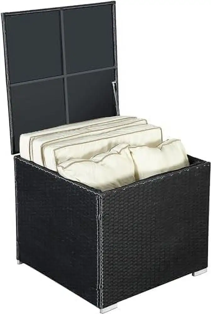 TQJKLFDY 140 Gallon Outdoor Box Patio Rattan Deck Box Wicker Bench Garden Deck Bin for Patio Covers Cushion Pillows Towels Garden Tools Toys Gray