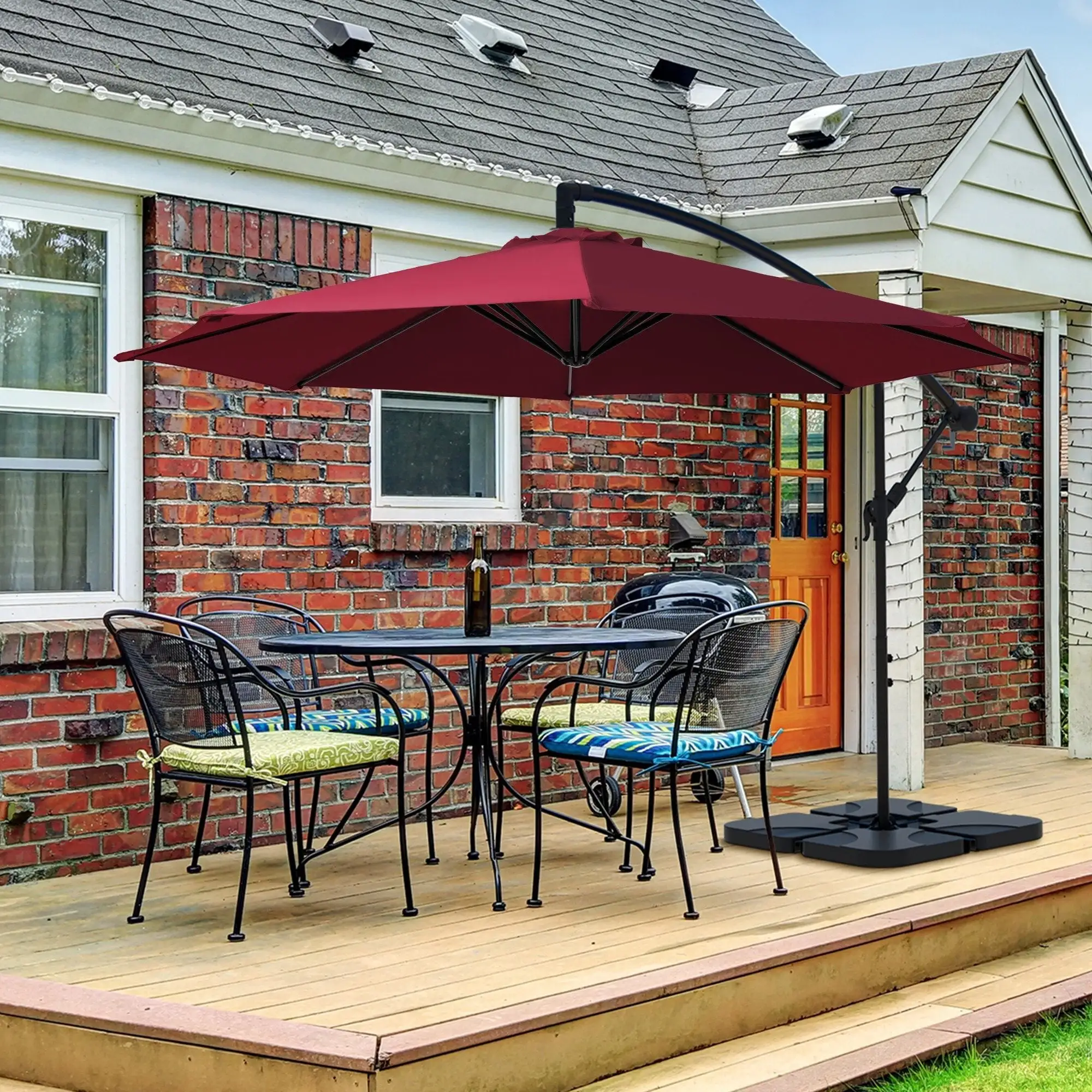 WULFUL 10ft Offset Hanging Outdoor Cantilever Patio Umbrella for Garden. Red