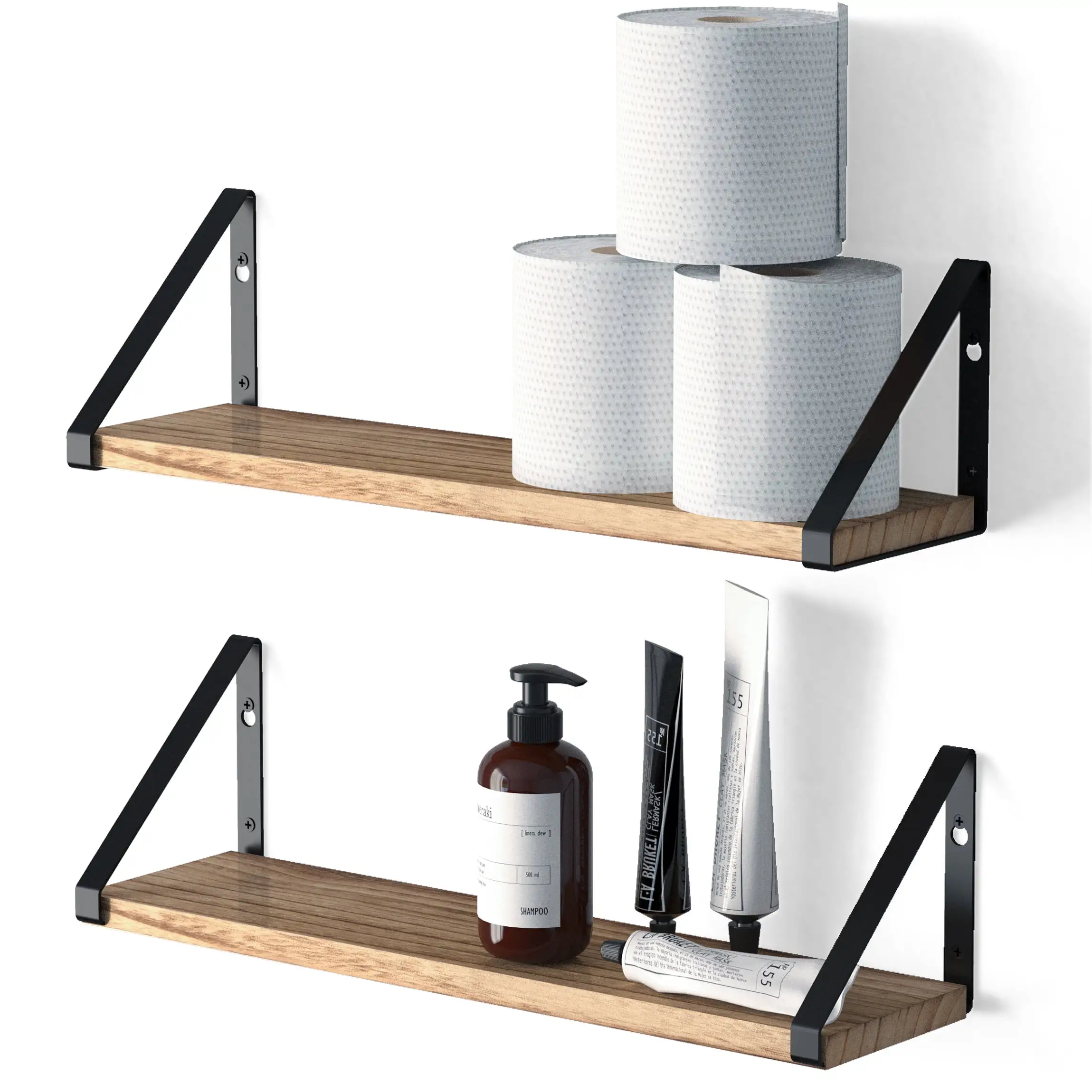 Wallniture Ponza 17 Bathroom Floating Shelves Over Toilet Storage Shelf Rustic Wall Shelving. Natural Burned (2 Count)