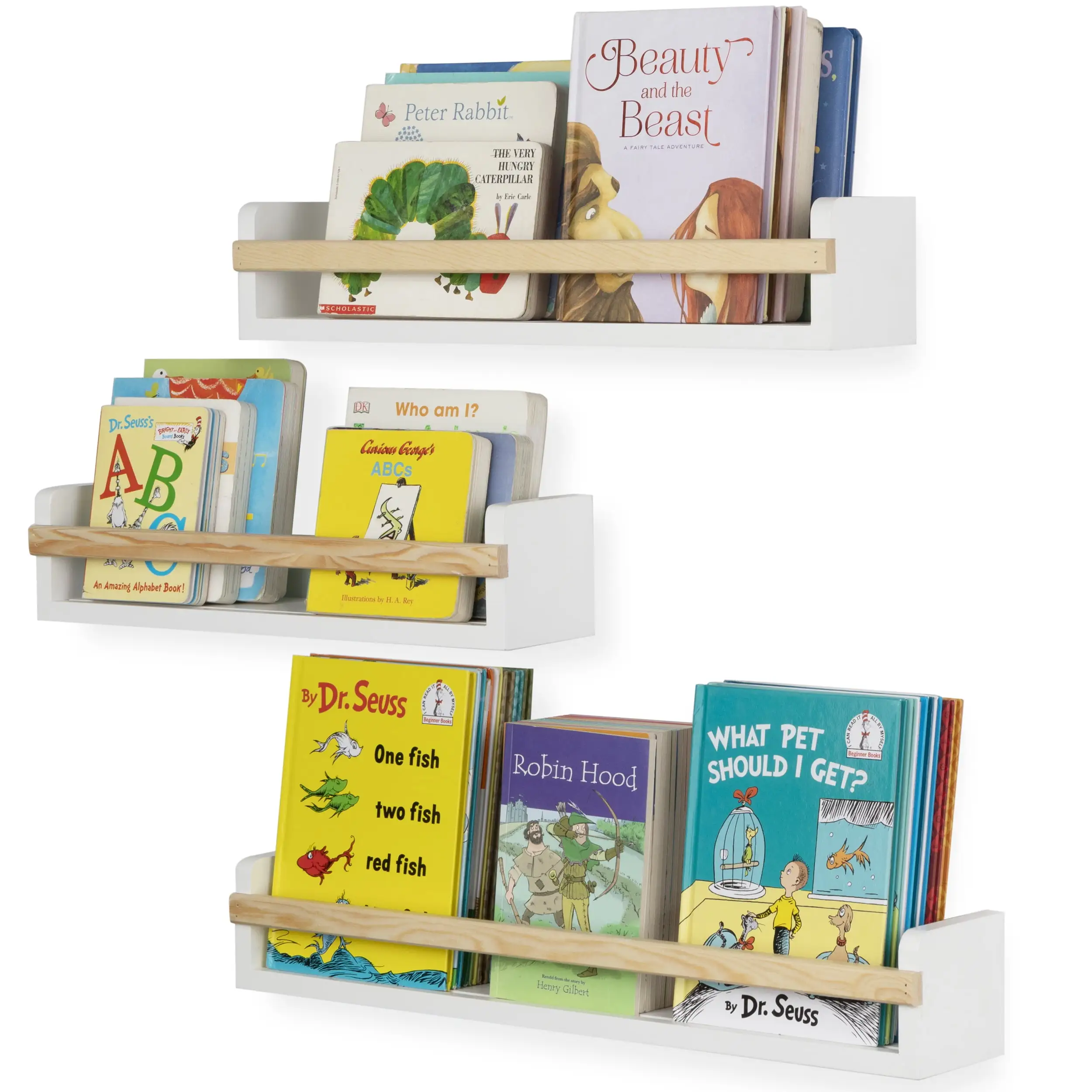 Wallniture Utah White Nursery Shelf Wall Bookcases for Kids Room Multisize Floating Wood Shelves Toy Organizer. Set of 3