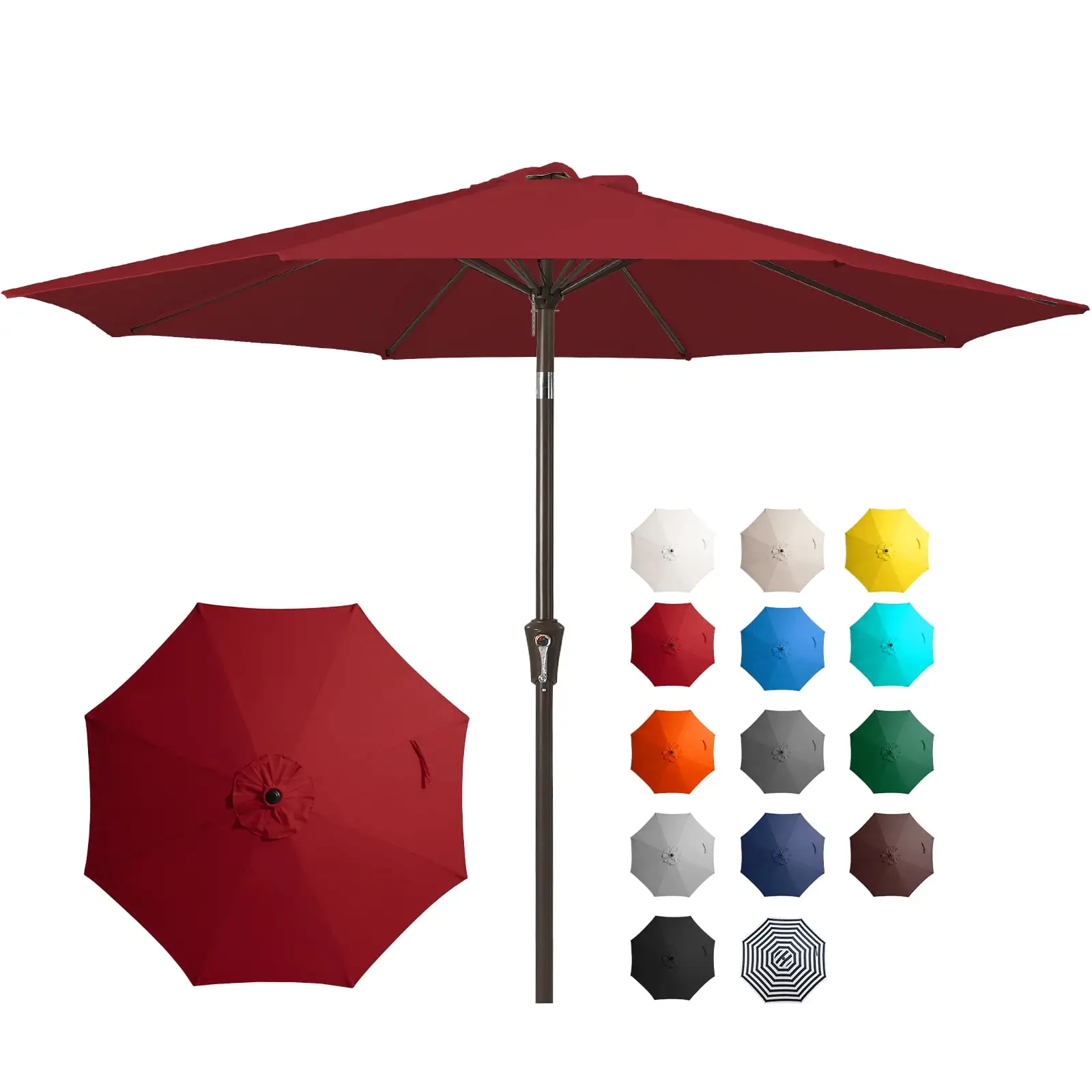 WangSiDun 10ft Patio Umbrella. Outdoor Market Table Umbrella with Crank and Tilt Push Button. Red