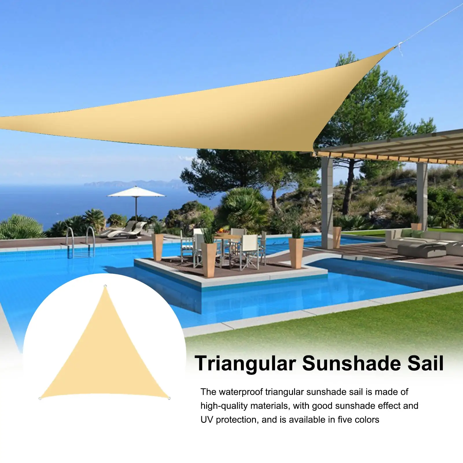 Waroomhouse Sun Shade Sail - 1 Set - Waterproof - Wear Resistant - UV Protection - Garden Patio Triangle Sail Shade Canopy - Home Supply