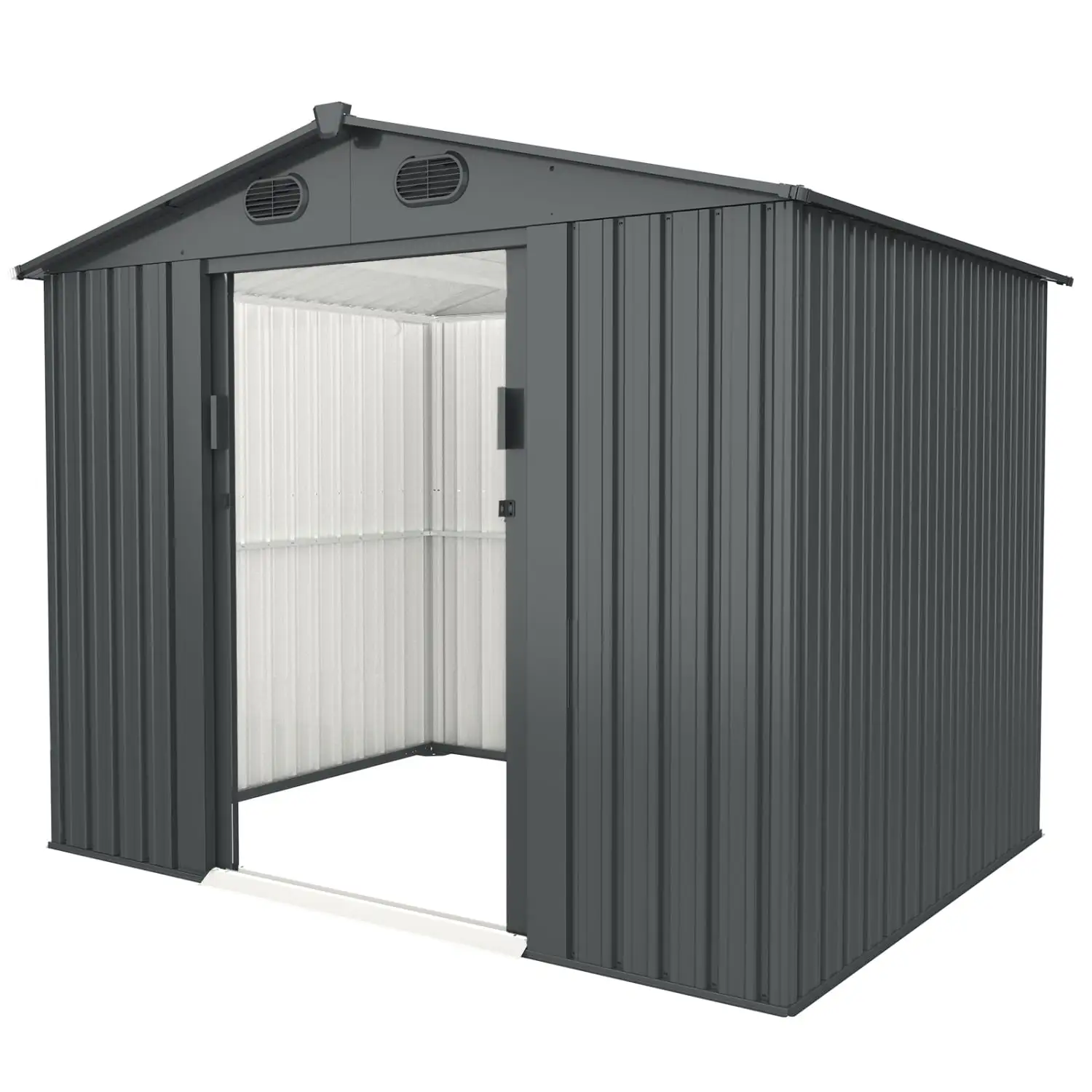 Weatherproof Durable and Spacious Galvanized Steel Outdoor Storage Shed - Ideal Utility Tool Shed Storage House for Backyard Patio Lawn - 8' X 6' with 4 Vents & Double Sliding Door - Pe