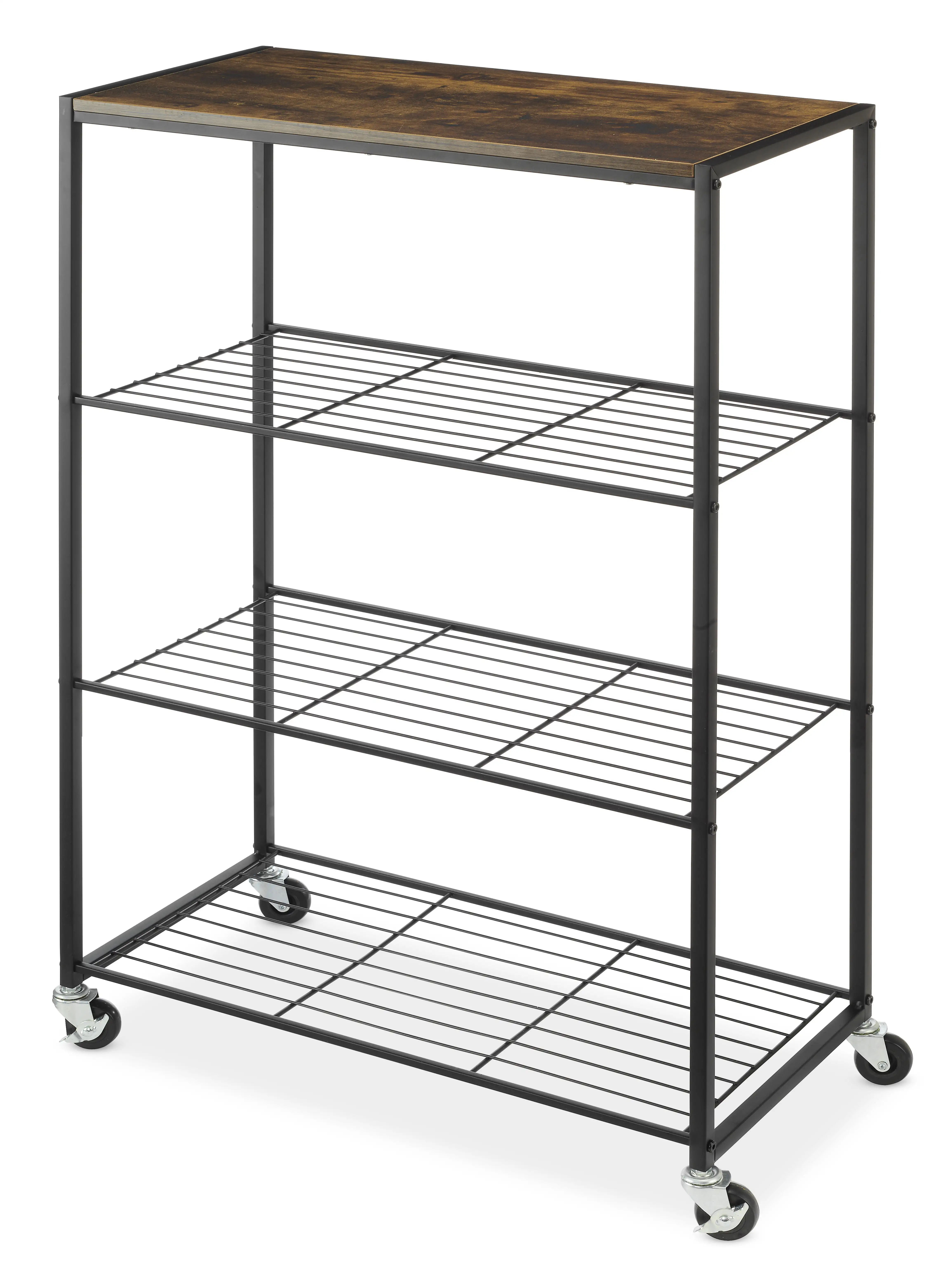 Whitmor Modern Industrial 4-Shelf Metal and Wooden Freestanding Shelves. Black