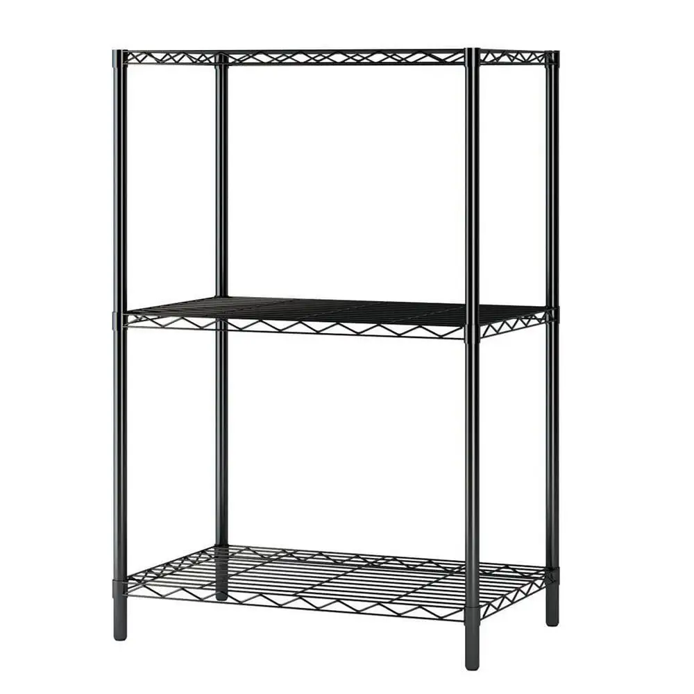 Winado 3-Tier 24W x 14D x 33.5H Metal Shelf. Adjustable Garage Kitchen Storage Rack Organizer. Black