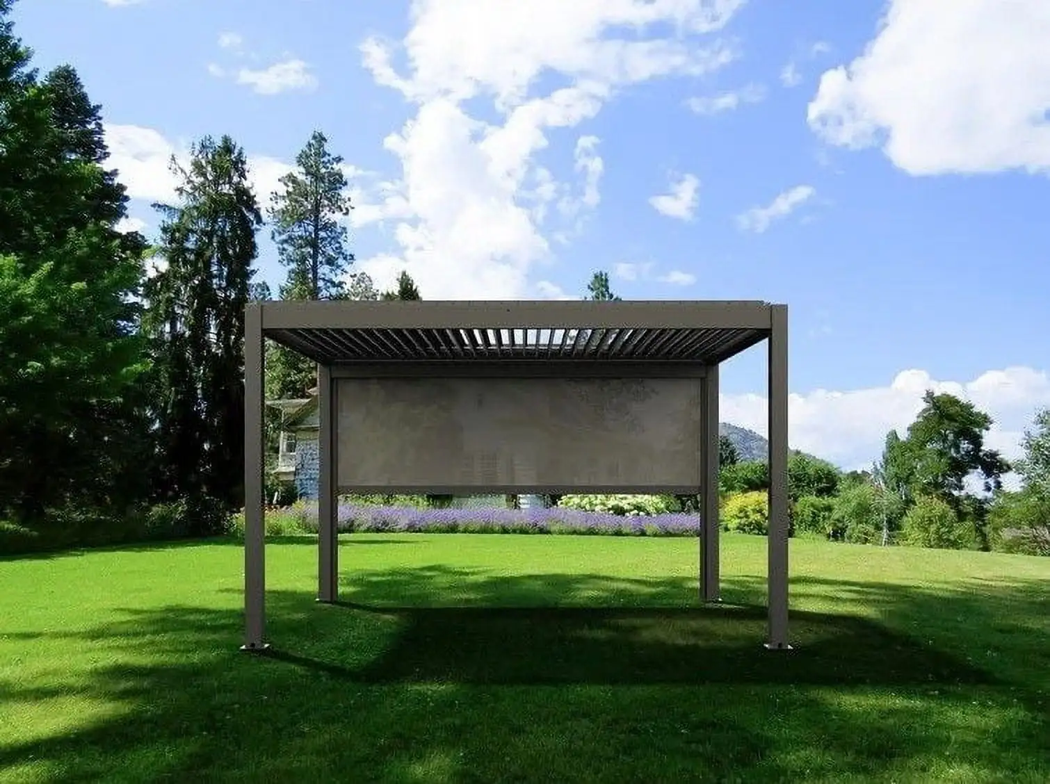 Wind Resistant Manual Side Shade/Screen for Villa Pergola. 10 ft.. Dark Gray