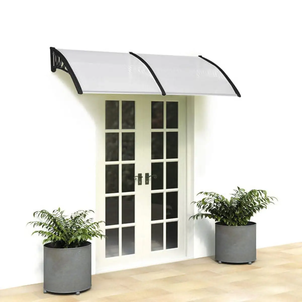 Window Awning with Aluminum Bracket Door Canopy Cover Outdoor Front Door Patio Canopy UV Rain Snow Sunlight Protection Solid Sheet(White 78.74 x 37.79 inch)